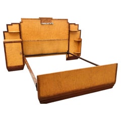 Spectacular Art Deco Skyscraper Maple Bed with Integral Cabinets