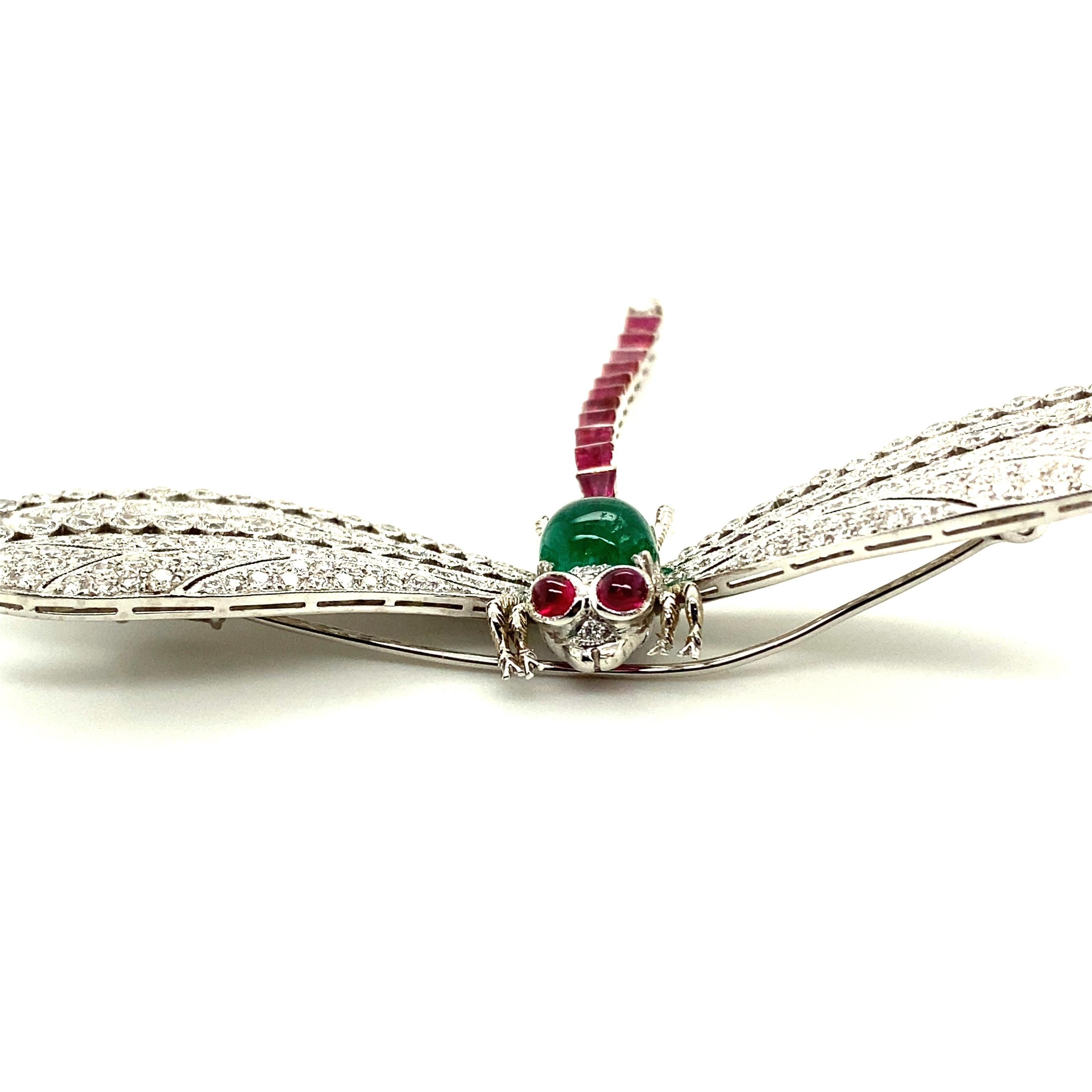Spectacular Art Deco Style Dragonfly Brooch in 18 Karat White Gold 2