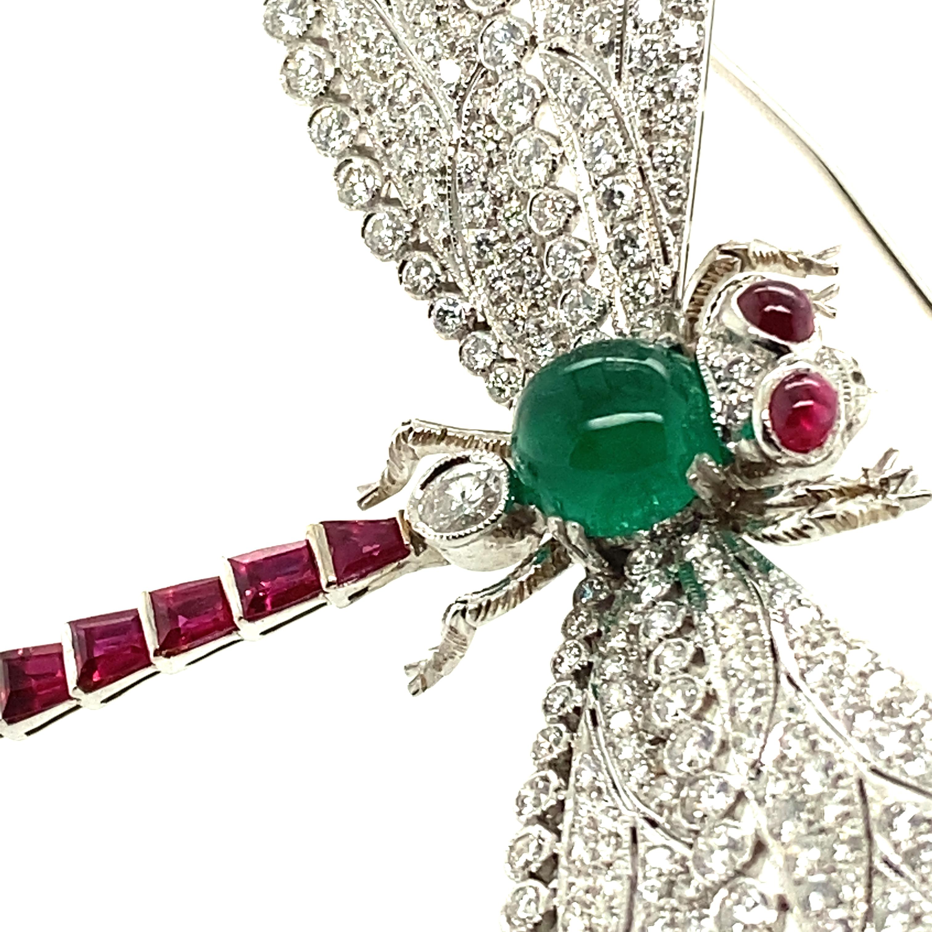Contemporary Spectacular Art Deco Style Dragonfly Brooch in 18 Karat White Gold