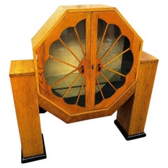 Vintage Spectacular Art Deco Walnut Display Vitrine Cabinet, English, circa 1930s