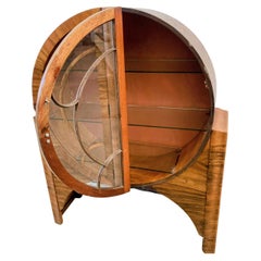 Spectacular Art Deco Walnut 'Rocket Cabinet', Vitrine, English, c1930