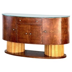 Spectaculaire buffet Art déco en noyer et sycomore, signé Hille, Angleterre, vers 1935