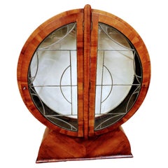 Spectacular Art Deco Walnut Vitrine Display Cabinet, English, c1930