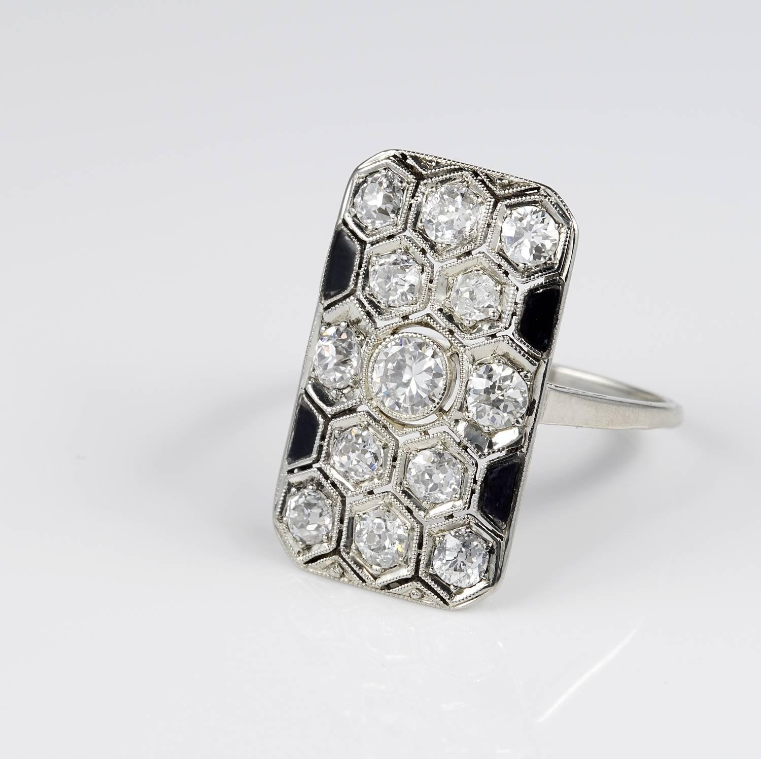 Spectacular Austro Hungarian Art Deco Diamond and Onyx Panel Ring In Good Condition In Napoli, IT
