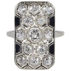 Spectacular Austro Hungarian Art Deco Diamond and Onyx Panel Ring