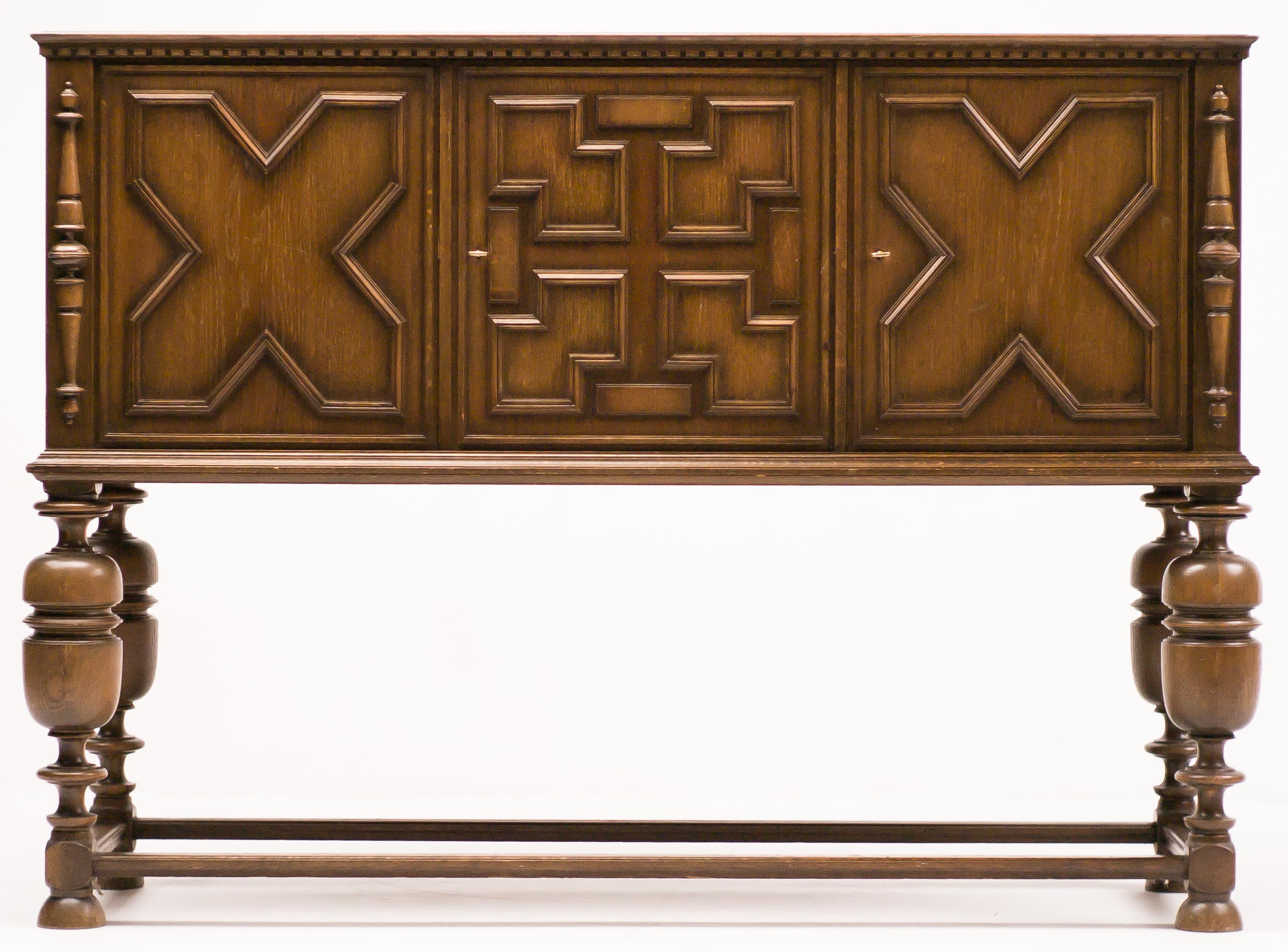 Spectacular Axel Einar Hjorth Cabinet – Dark Stained Oak with Light Oak Interior For Sale