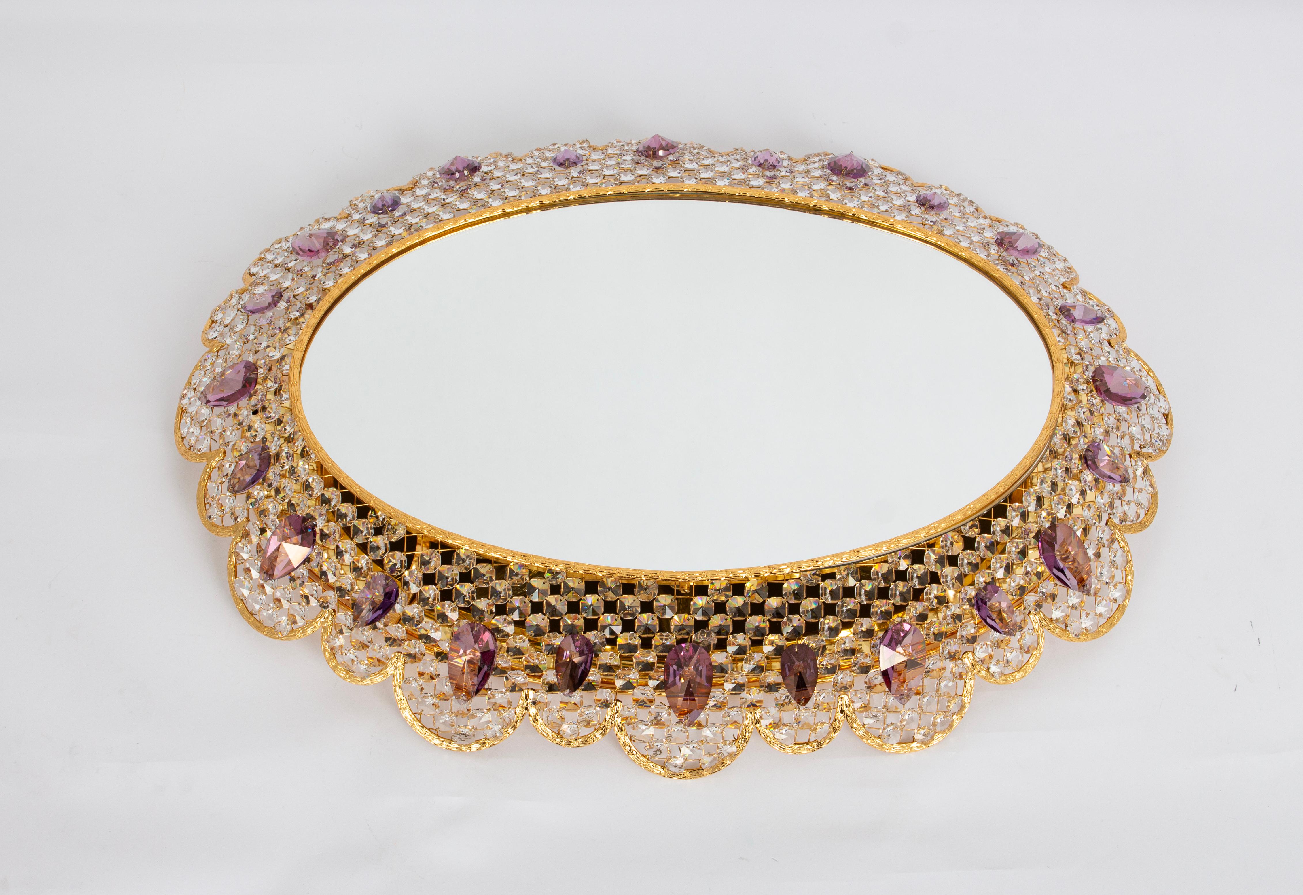 Spectacular Backlit Mirror Brass and Crystal Glass by Palwa, Germany For Sale 5