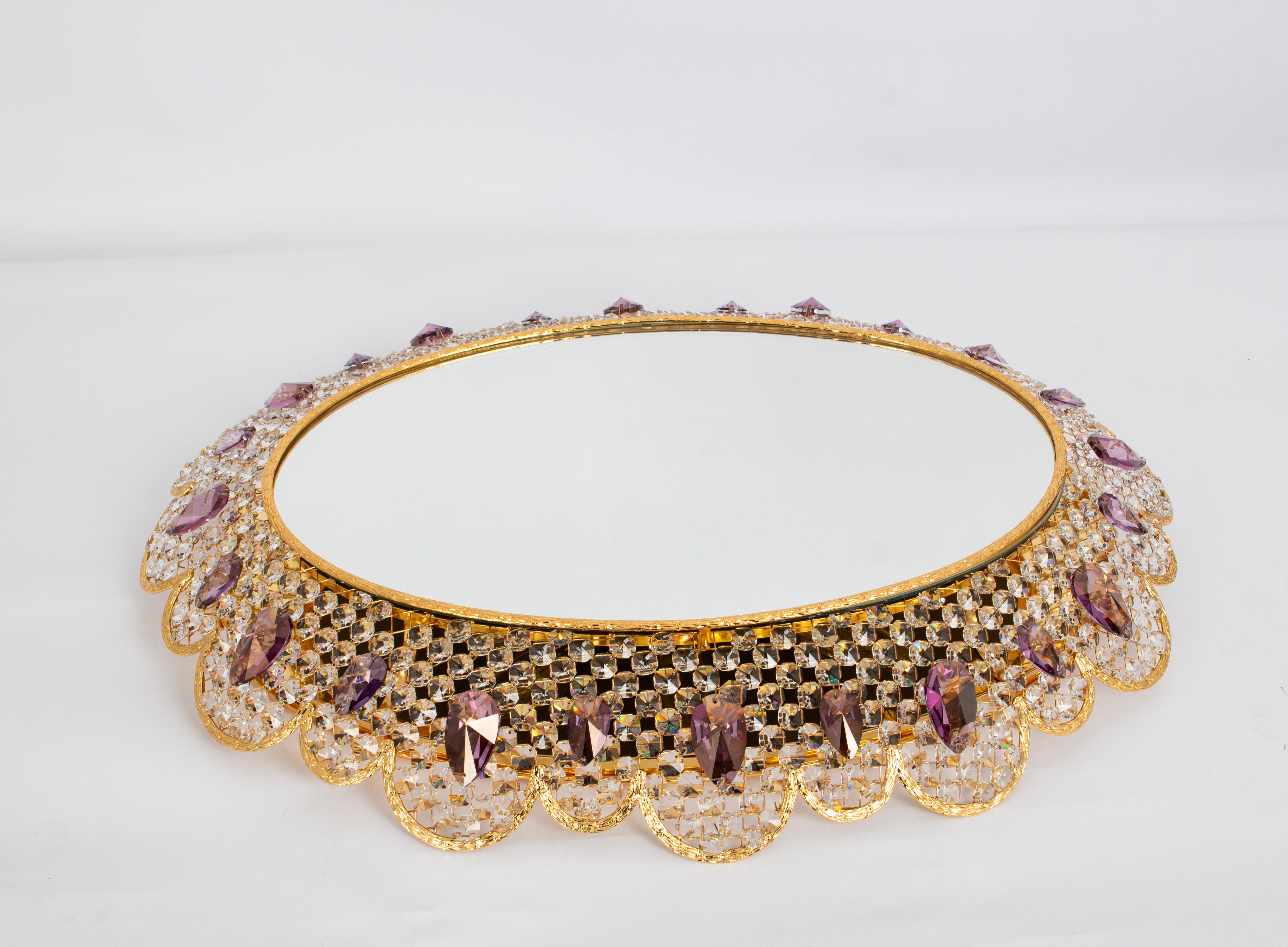 Spectacular Backlit Mirror Brass and Crystal Glass by Palwa, Germany For Sale 6