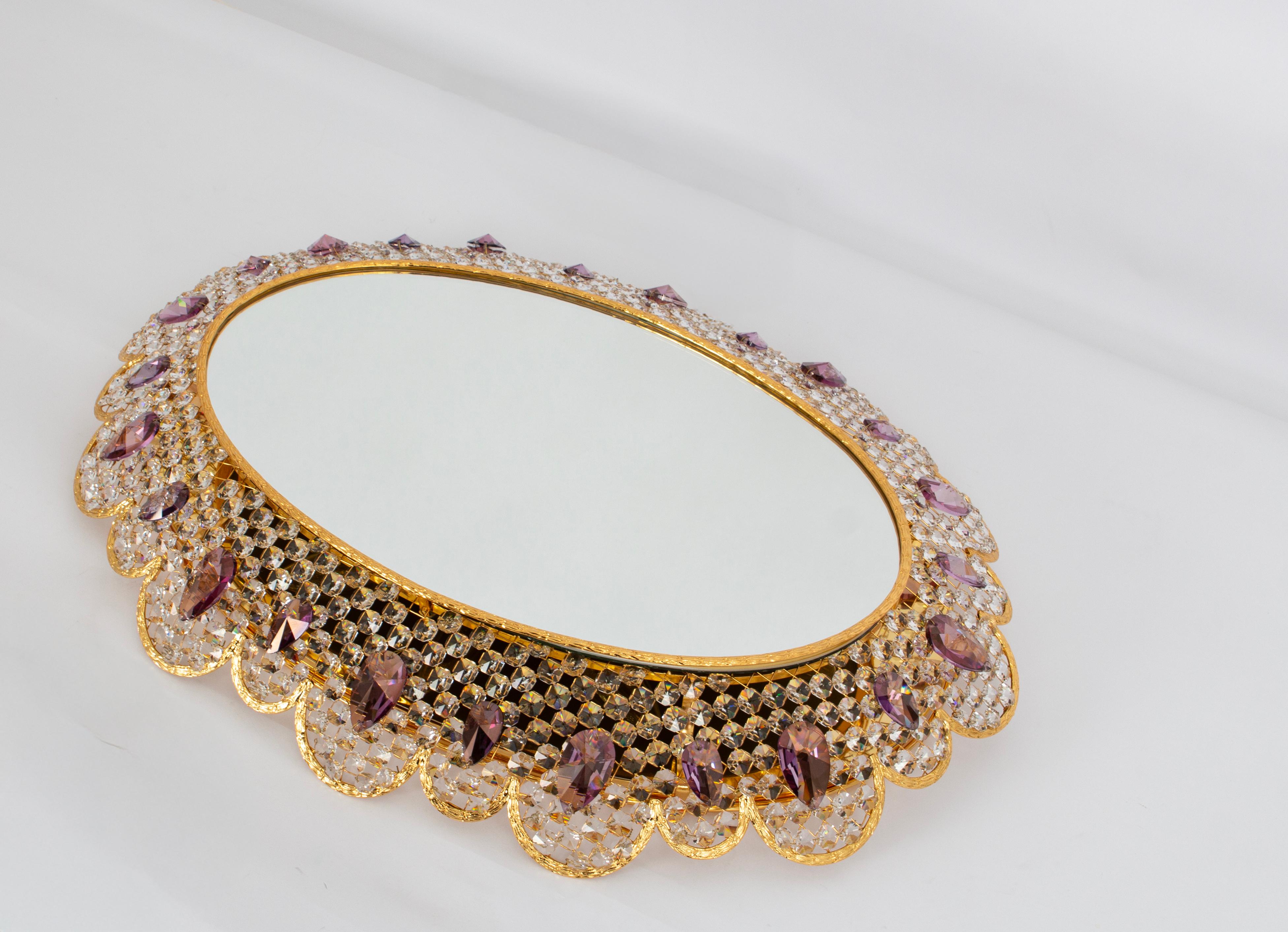 Spectacular Backlit Mirror Brass and Crystal Glass by Palwa, Germany For Sale 7