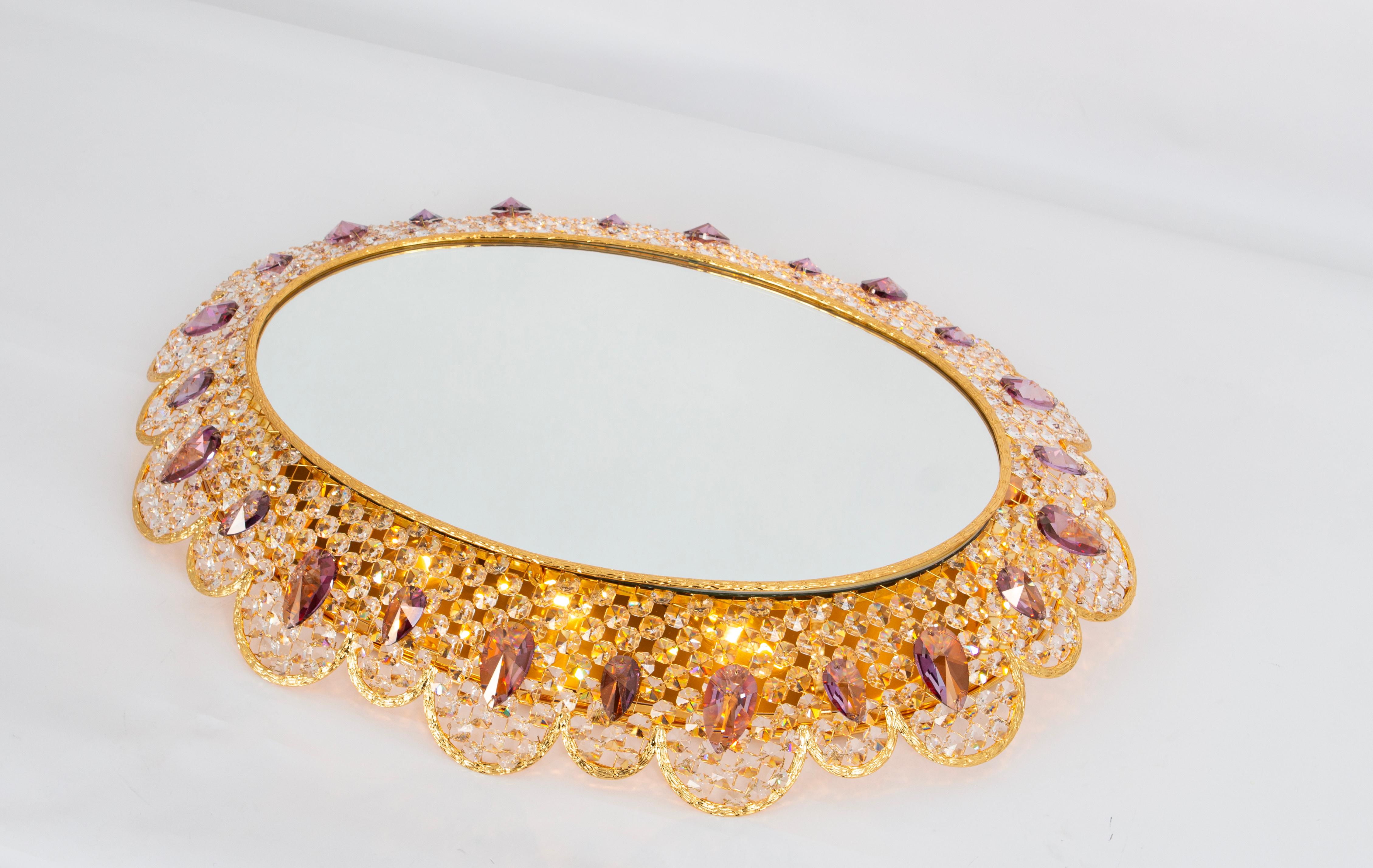 Spectacular Backlit Mirror Brass and Crystal Glass by Palwa, Germany For Sale 8