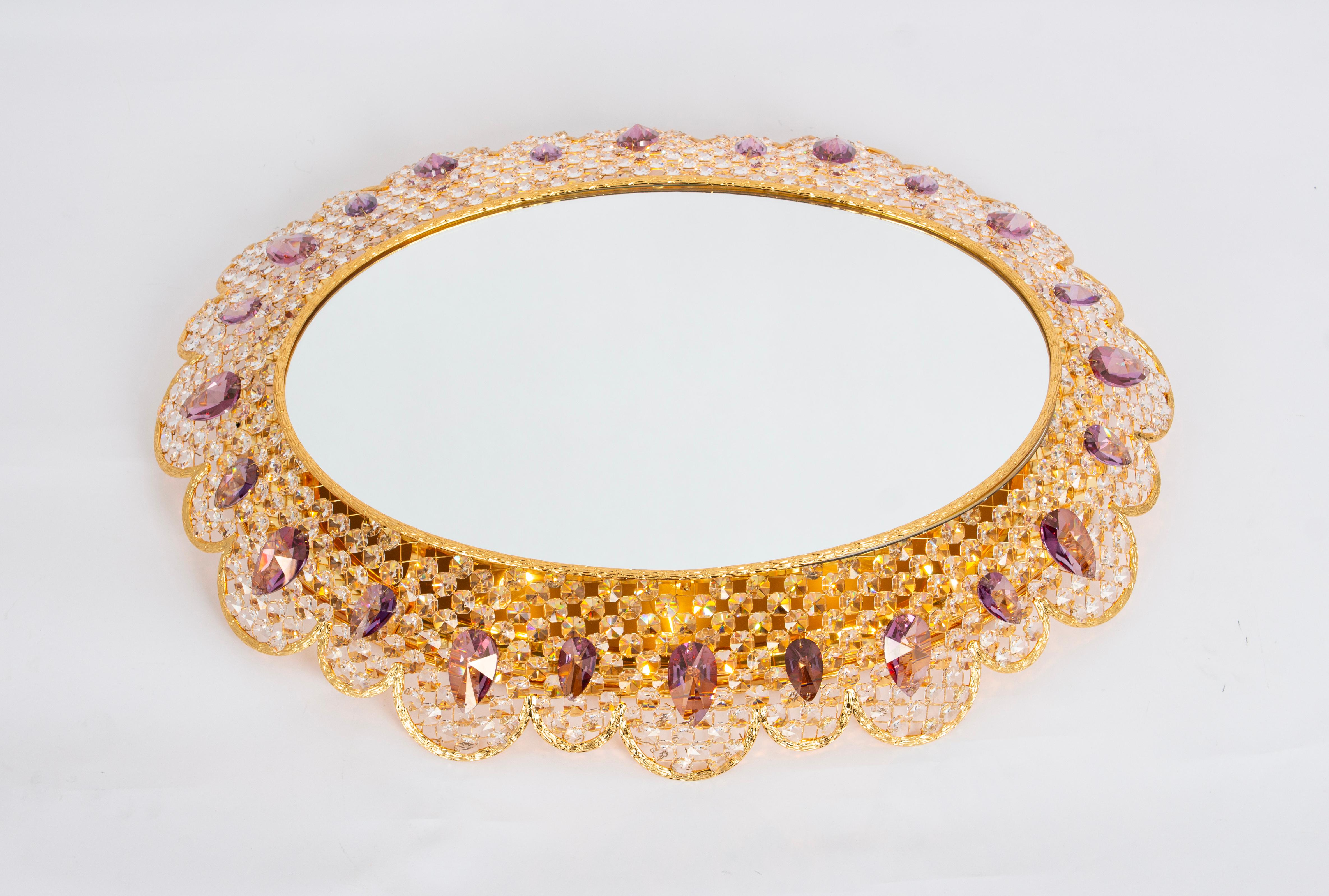 Spectacular Backlit Mirror Brass and Crystal Glass by Palwa, Germany For Sale 9