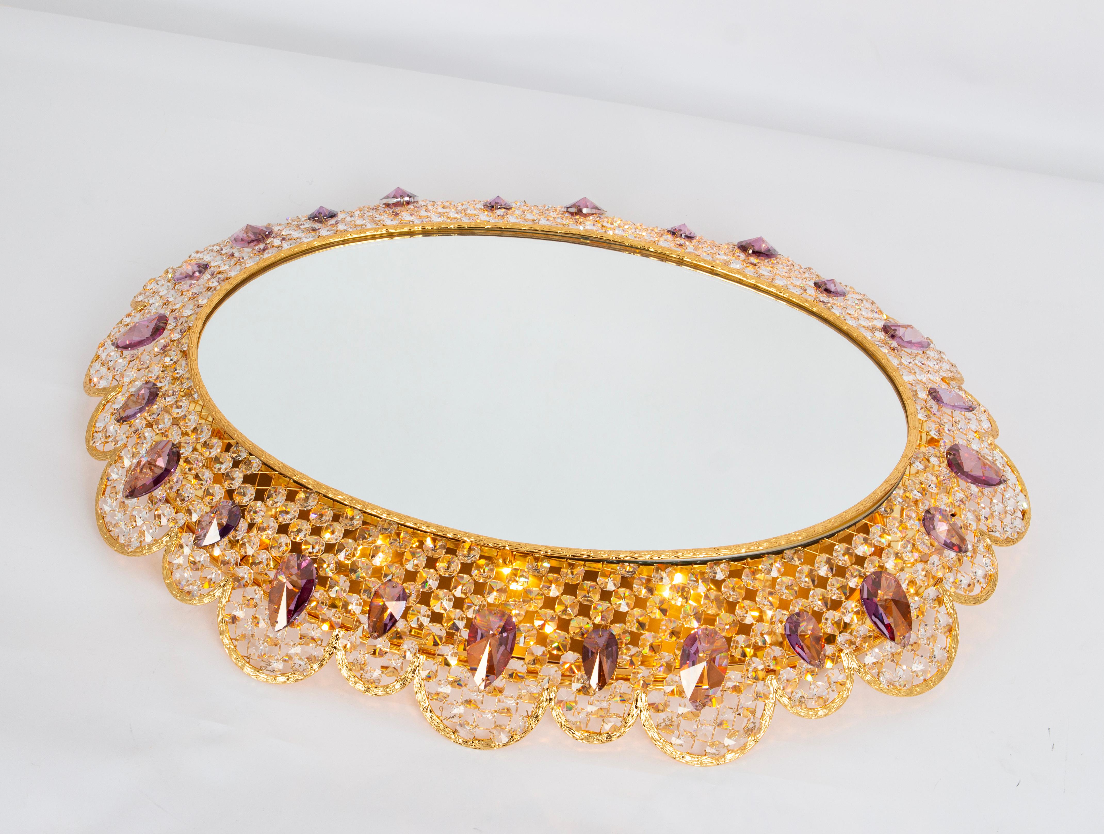 Spectacular Backlit Mirror Brass and Crystal Glass by Palwa, Germany For Sale 10