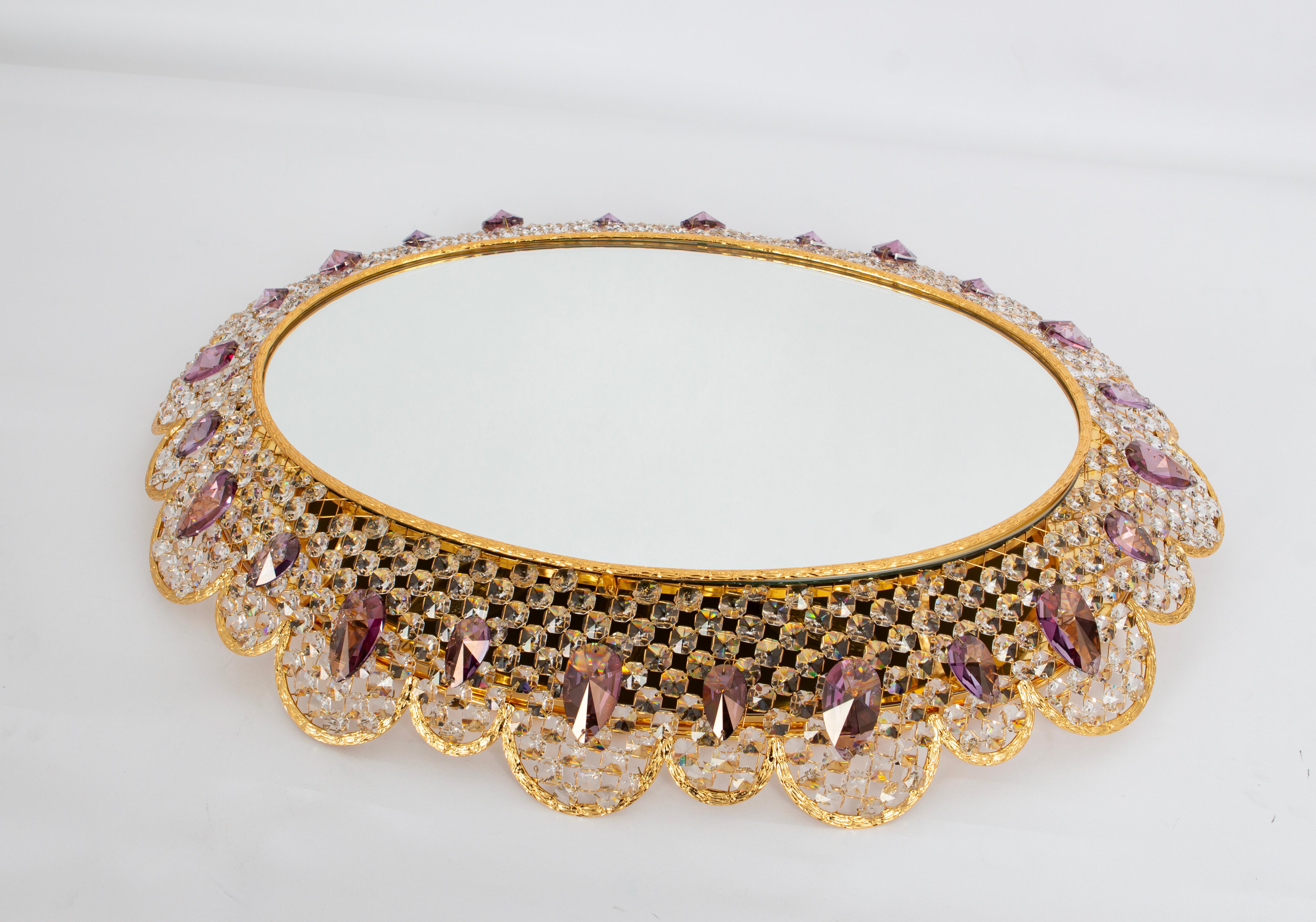 Mid-Century Modern Spectacular Backlit Mirror Brass and Crystal Glass by Palwa, Germany For Sale