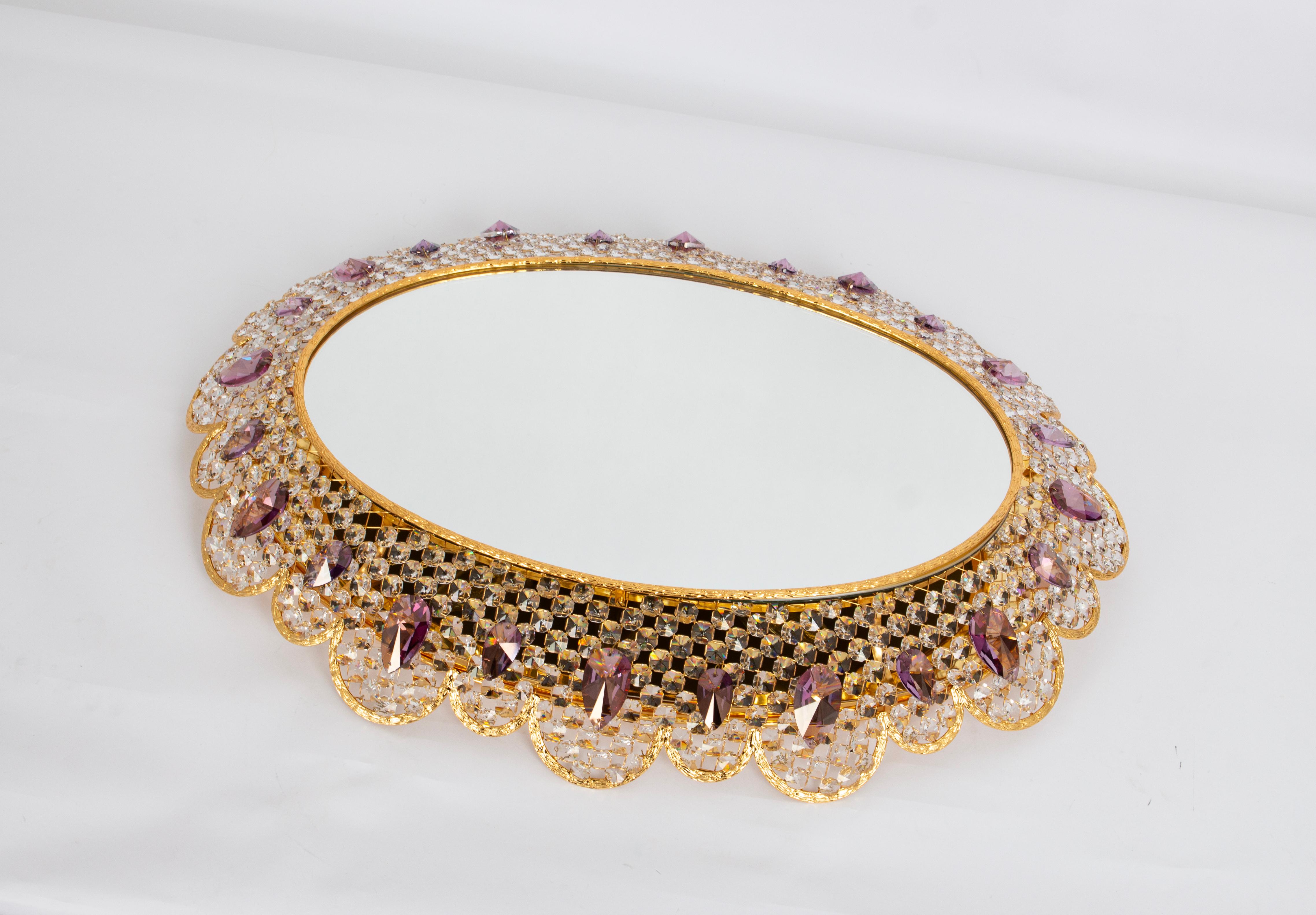 Late 20th Century Spectacular Backlit Mirror Brass and Crystal Glass by Palwa, Germany For Sale