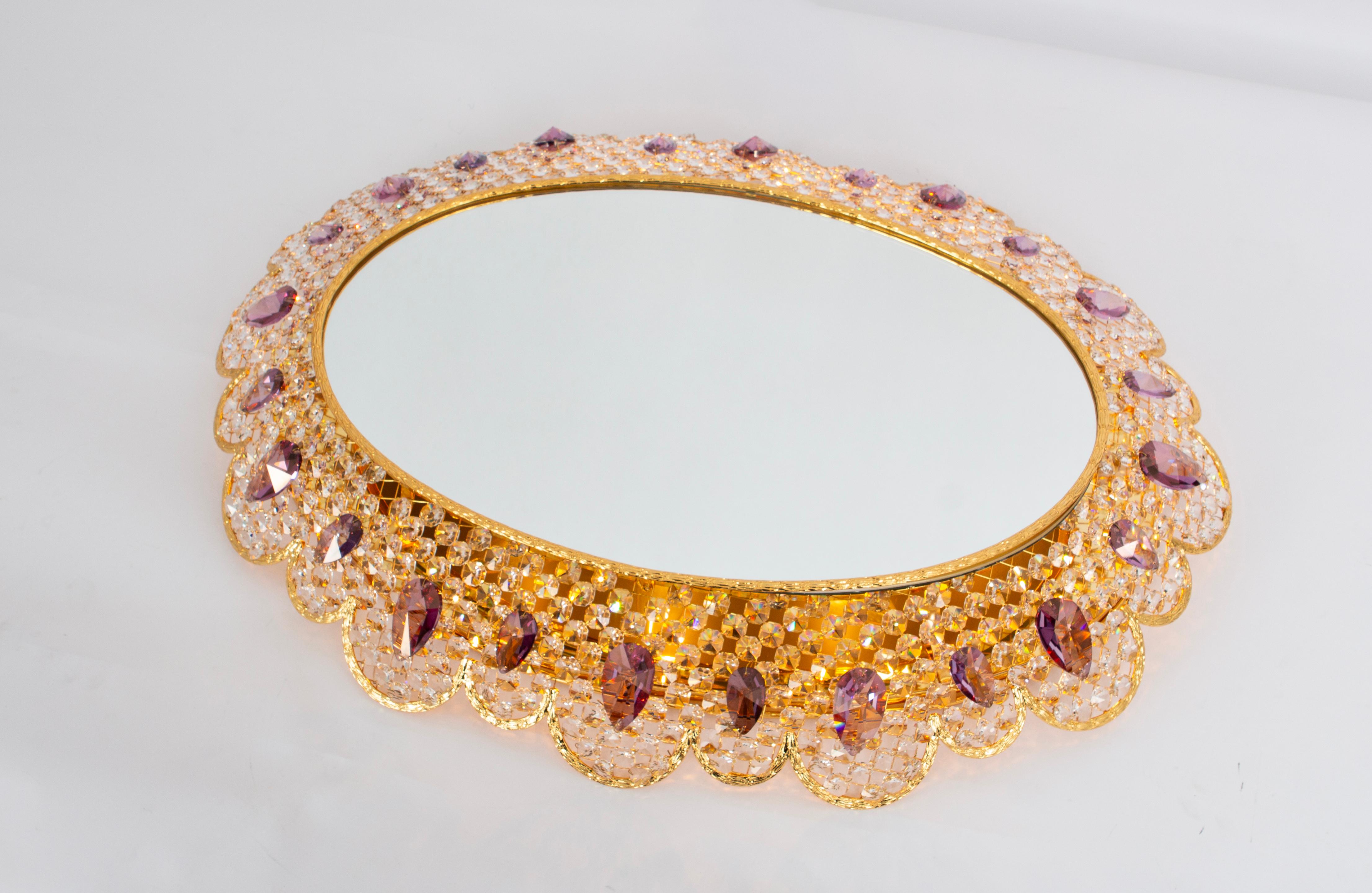 Spectacular Backlit Mirror Brass and Crystal Glass by Palwa, Germany For Sale 2