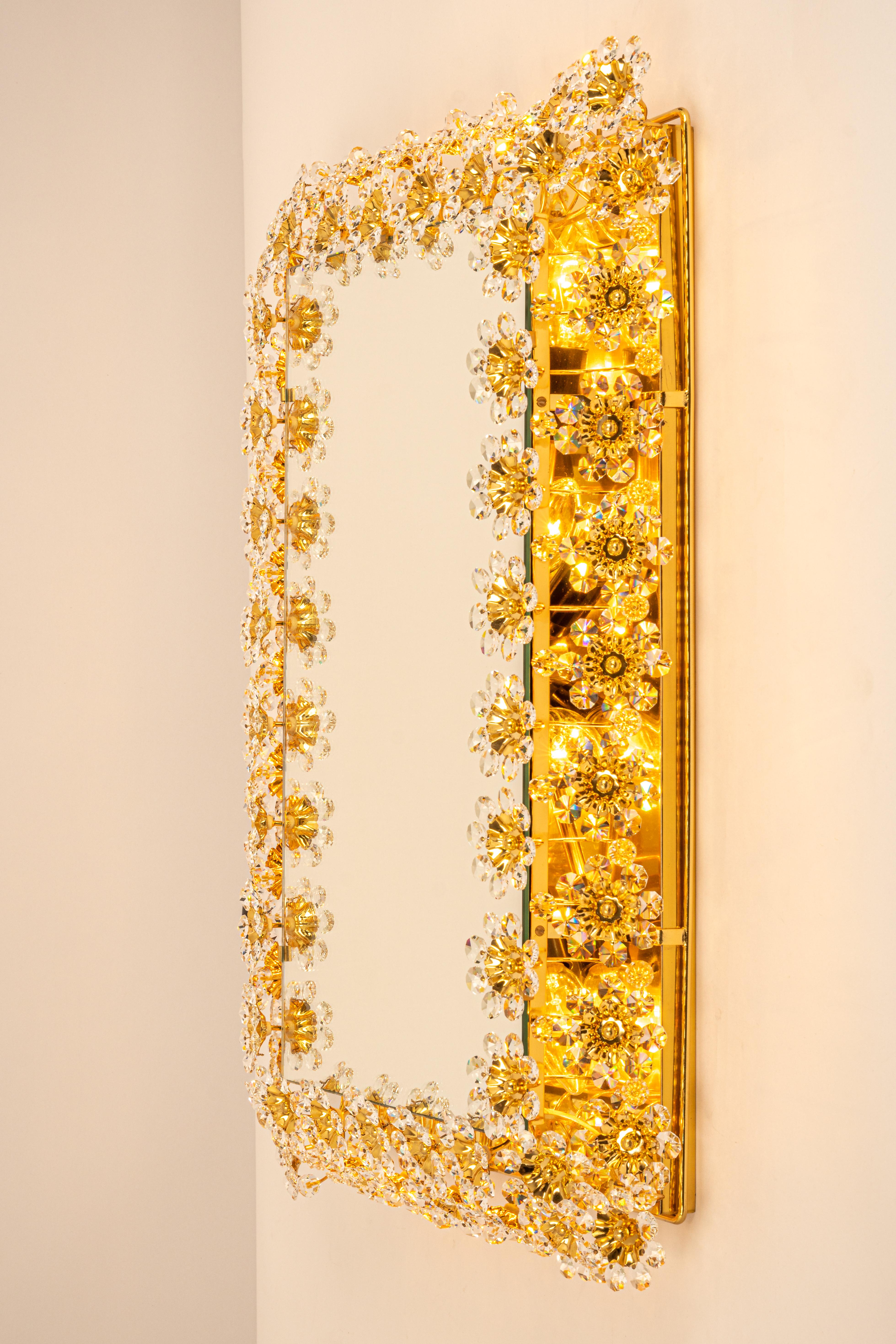 Spectacular Backlit Mirror Gilded Brass and Crystal Glass by Palwa, Germany For Sale 1