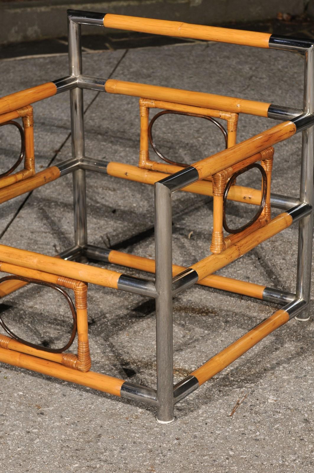 Spectacular Bamboo, Cane and Polished Steel Seating Set, Italy, circa 1970 For Sale 4