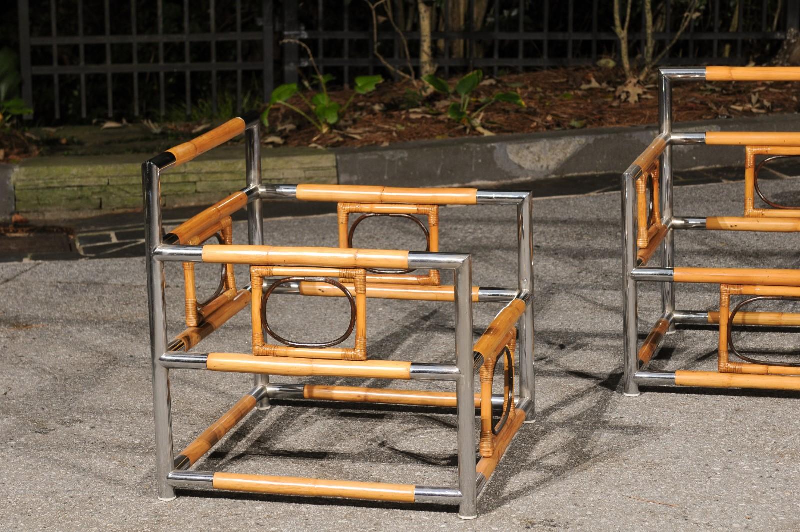 Spectacular Bamboo, Cane and Polished Steel Seating Set, Italy, circa 1970 For Sale 6