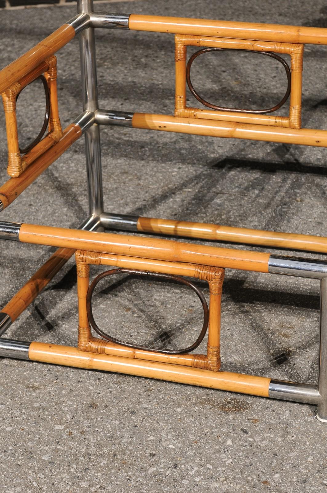 Spektakuläres Sitzset aus Bambus, Rohr und poliertem Stahl, Italien, um 1970 im Angebot 8
