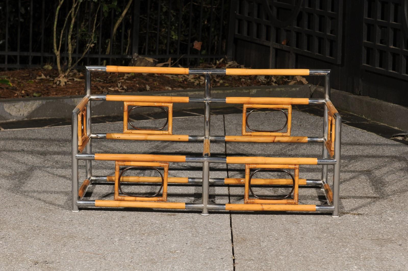 Spectacular Bamboo, Cane and Polished Steel Seating Set, Italy, circa 1970 For Sale 9