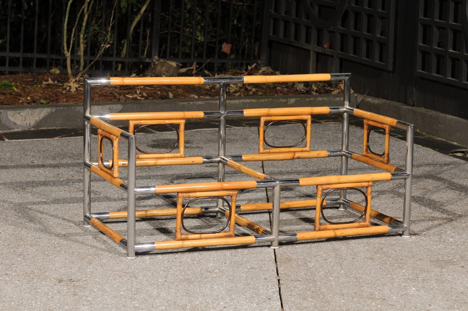 Spectacular Bamboo, Cane and Polished Steel Seating Set, Italy, circa 1970 For Sale 10