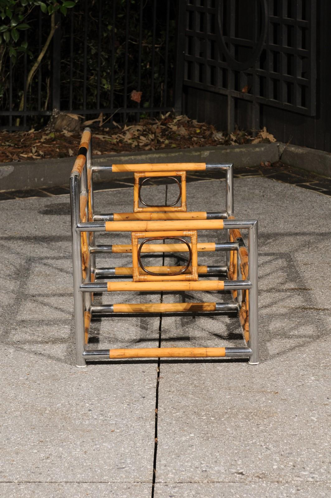 Spectacular Bamboo, Cane and Polished Steel Seating Set, Italy, circa 1970 For Sale 11