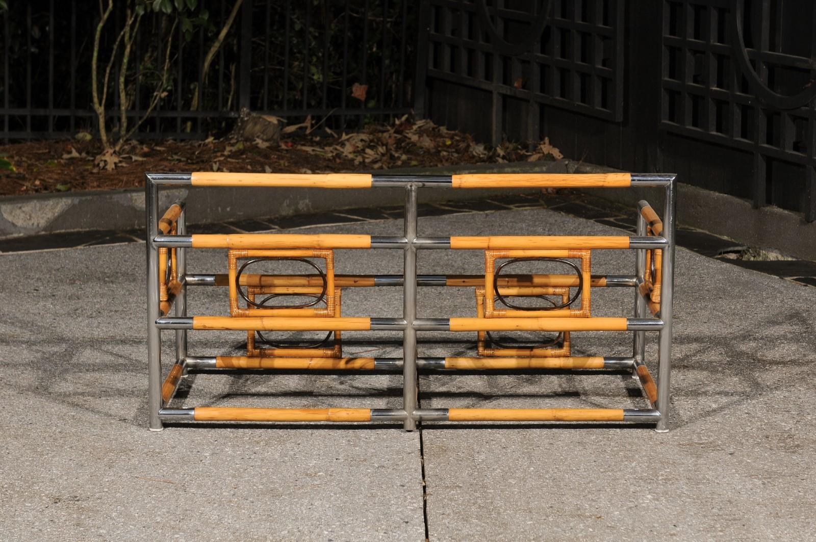 Spectacular Bamboo, Cane and Polished Steel Seating Set, Italy, circa 1970 For Sale 12