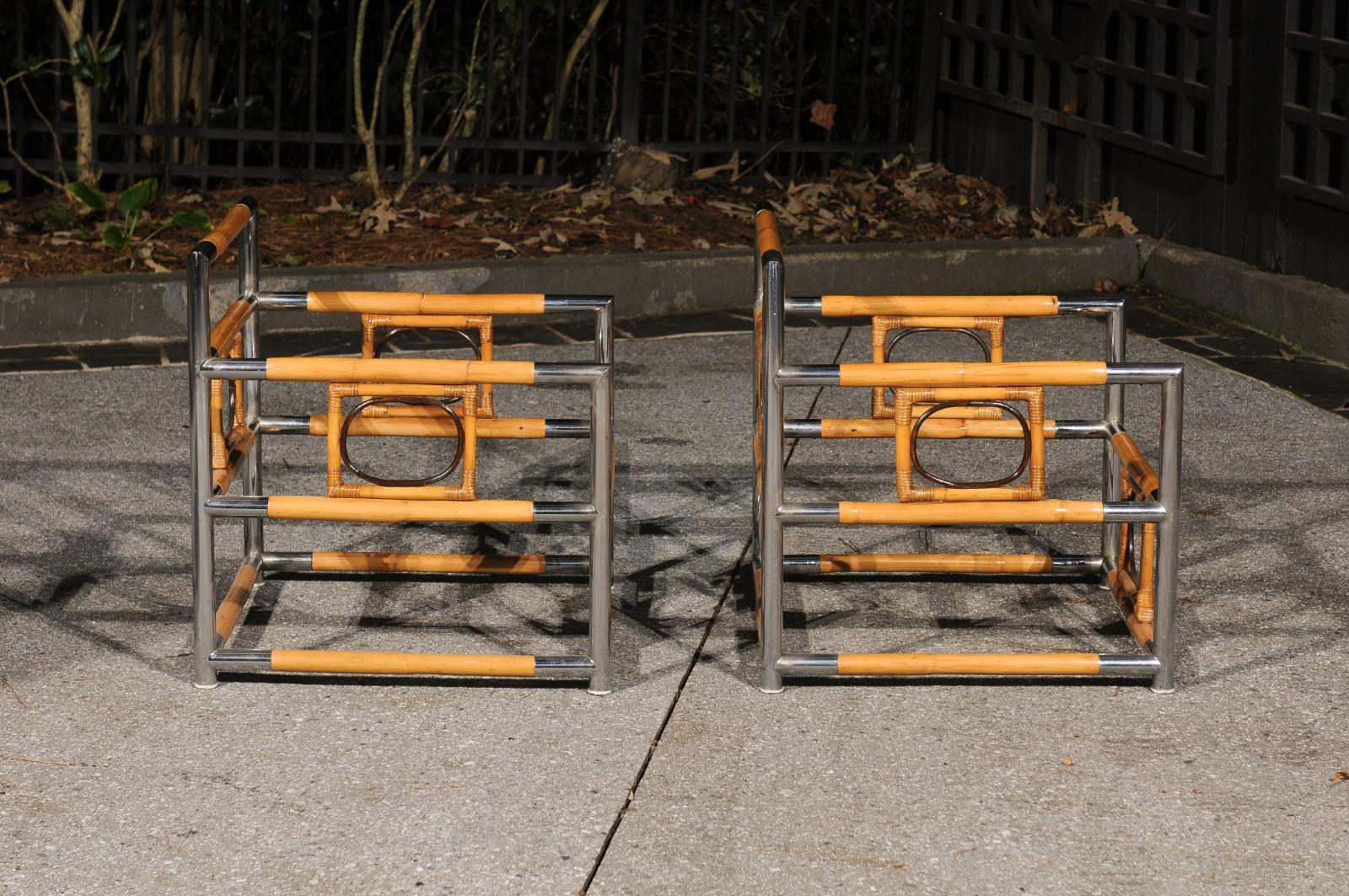 Late 20th Century Spectacular Bamboo, Cane and Polished Steel Seating Set, Italy, circa 1970 For Sale