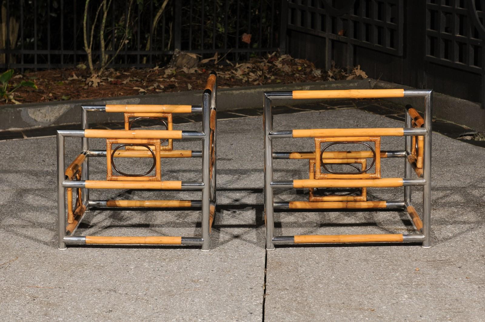 Spectacular Bamboo, Cane and Polished Steel Seating Set, Italy, circa 1970 For Sale 2
