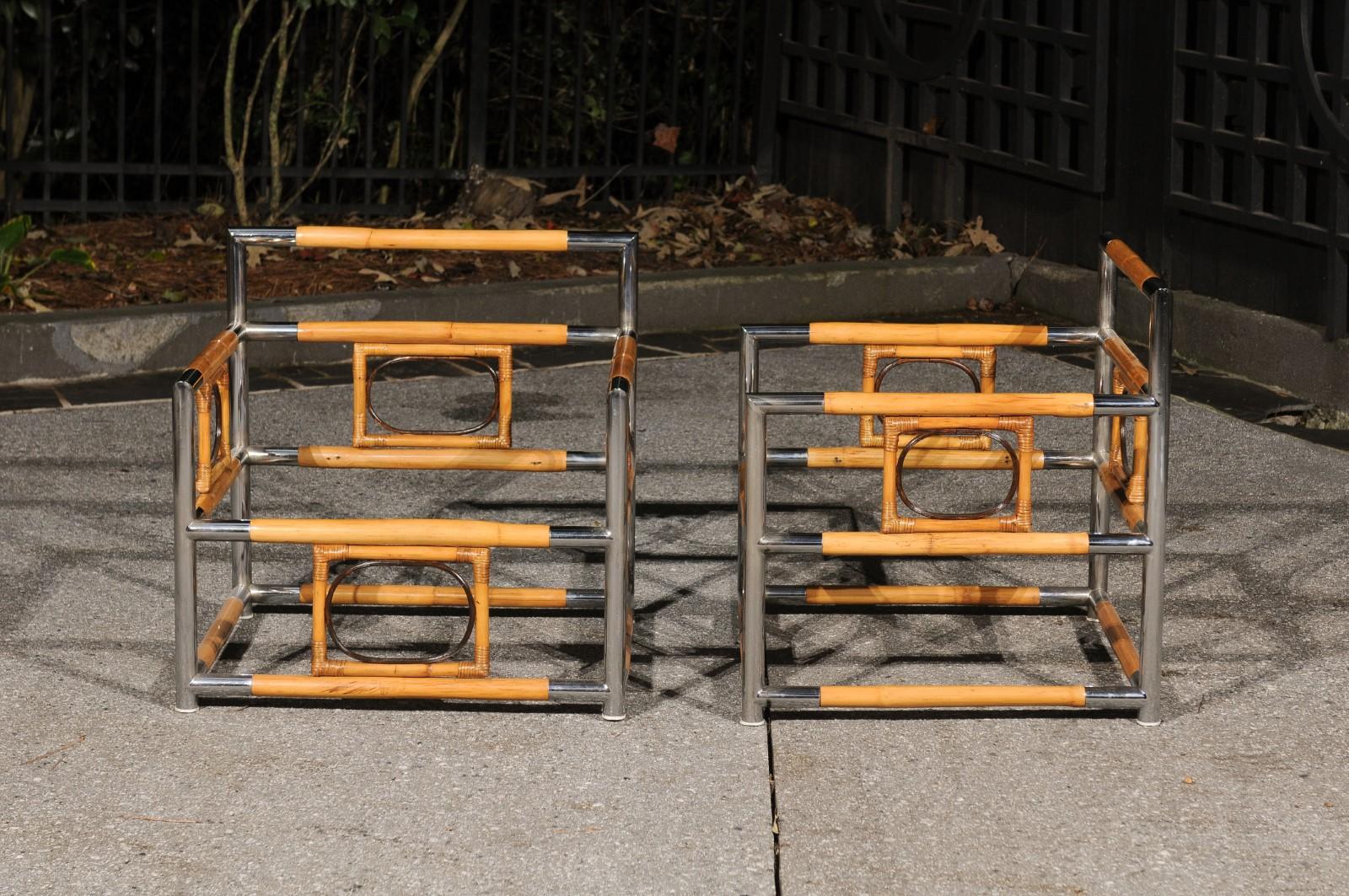 Spectacular Bamboo, Cane and Polished Steel Seating Set, Italy, circa 1970 For Sale 3