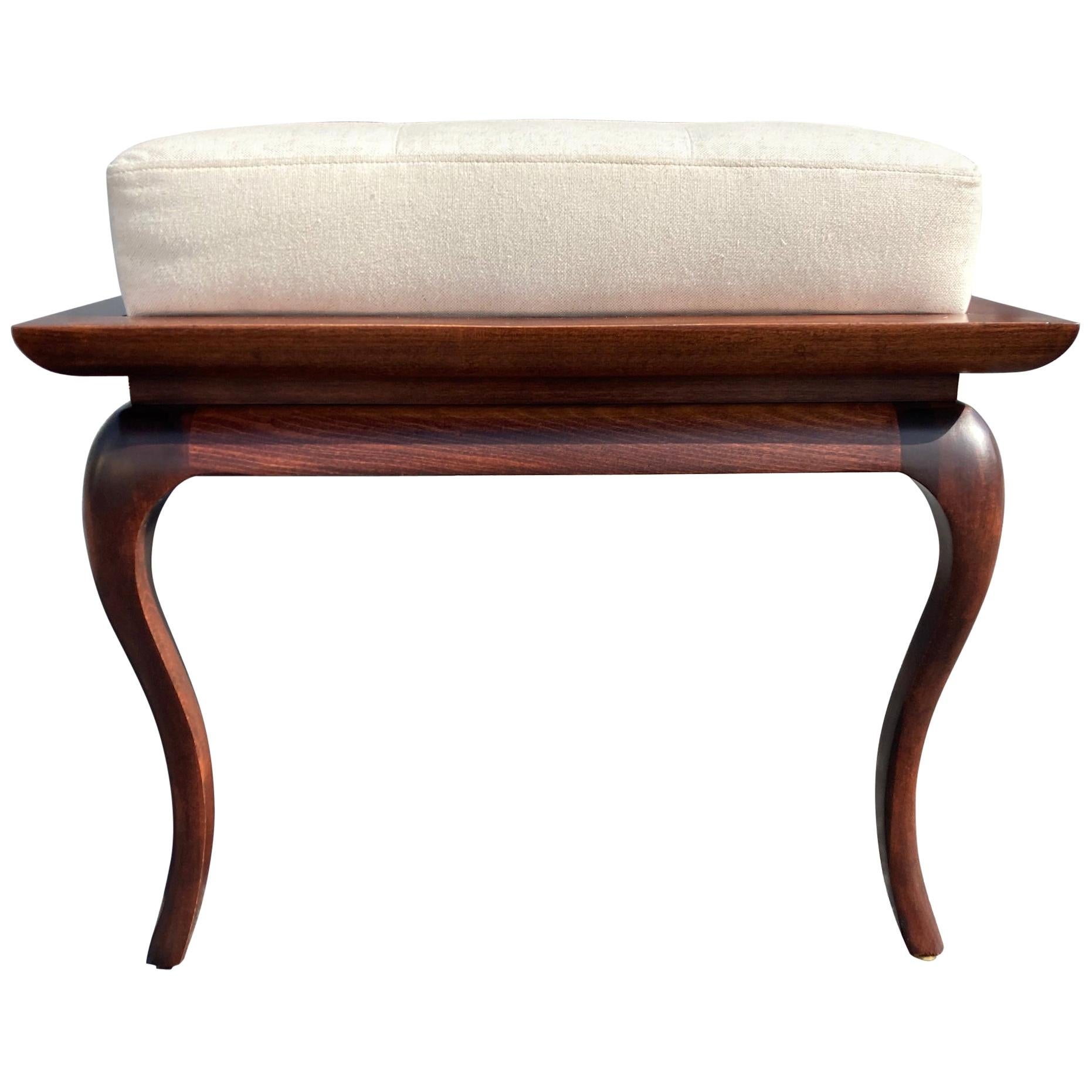 Spectacular Bench, Saber Leg, Fabric, Brown, in the style of Gibbings, 1950s