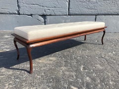 Spectacular Bench, Saber Leg, Fabric, Brown, in the style of Gibbings, 1950s