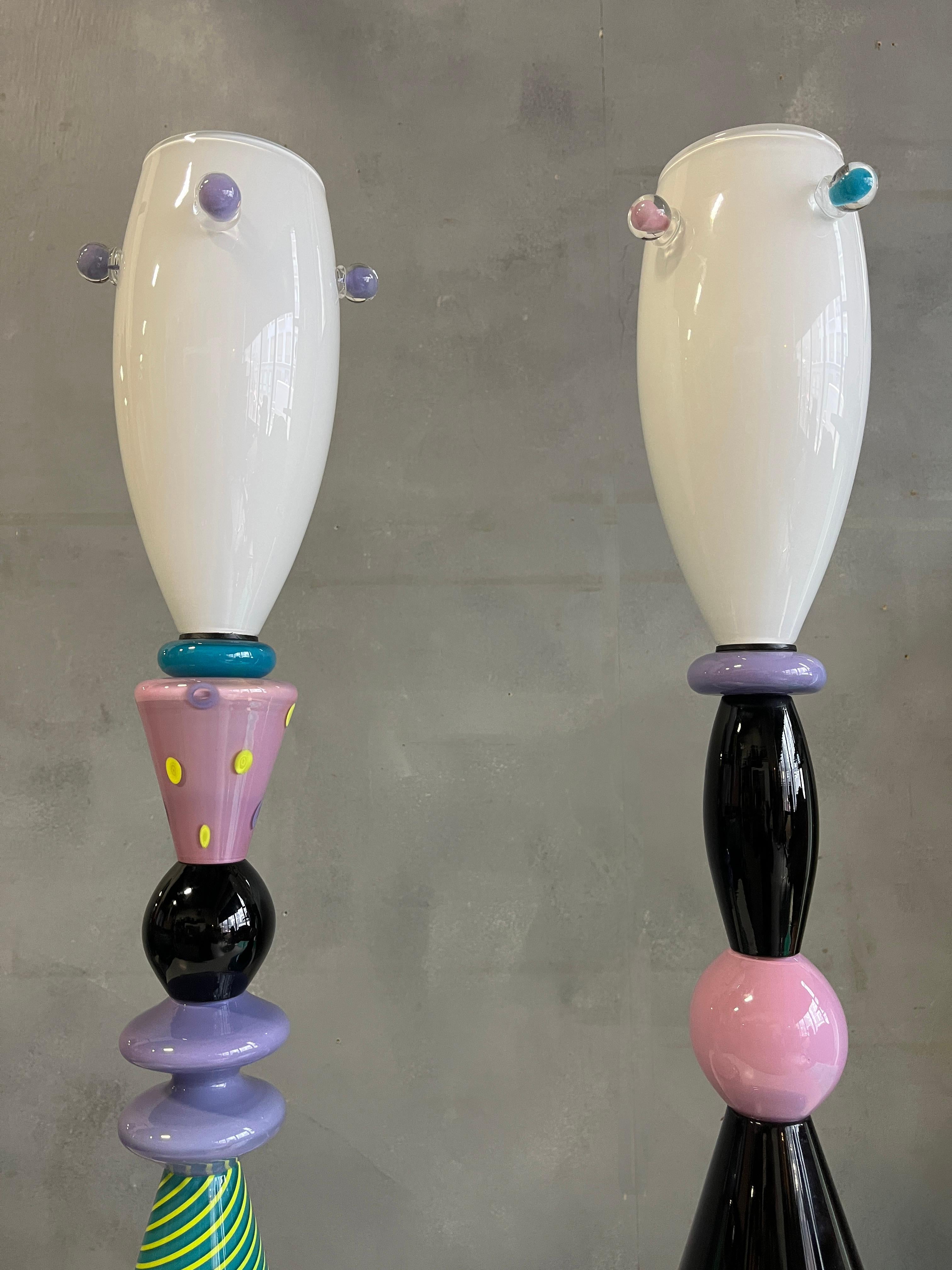 Late 20th Century Spectacular Blown Glass Table Lamps Memphis Style For Sale