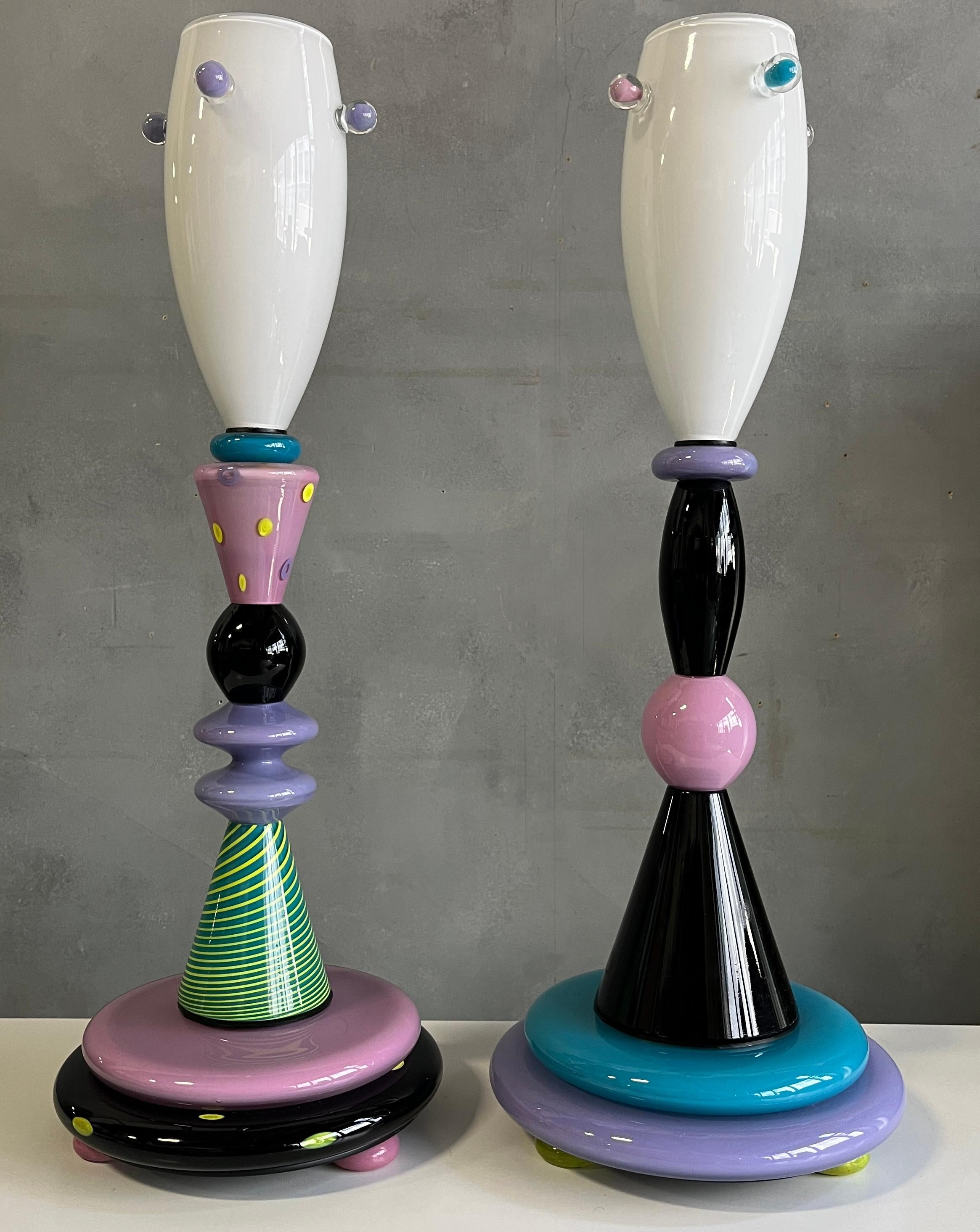 Spektakuläre mundgeblasene Glas-Tischlampen im Memphis-Stil im Angebot 1