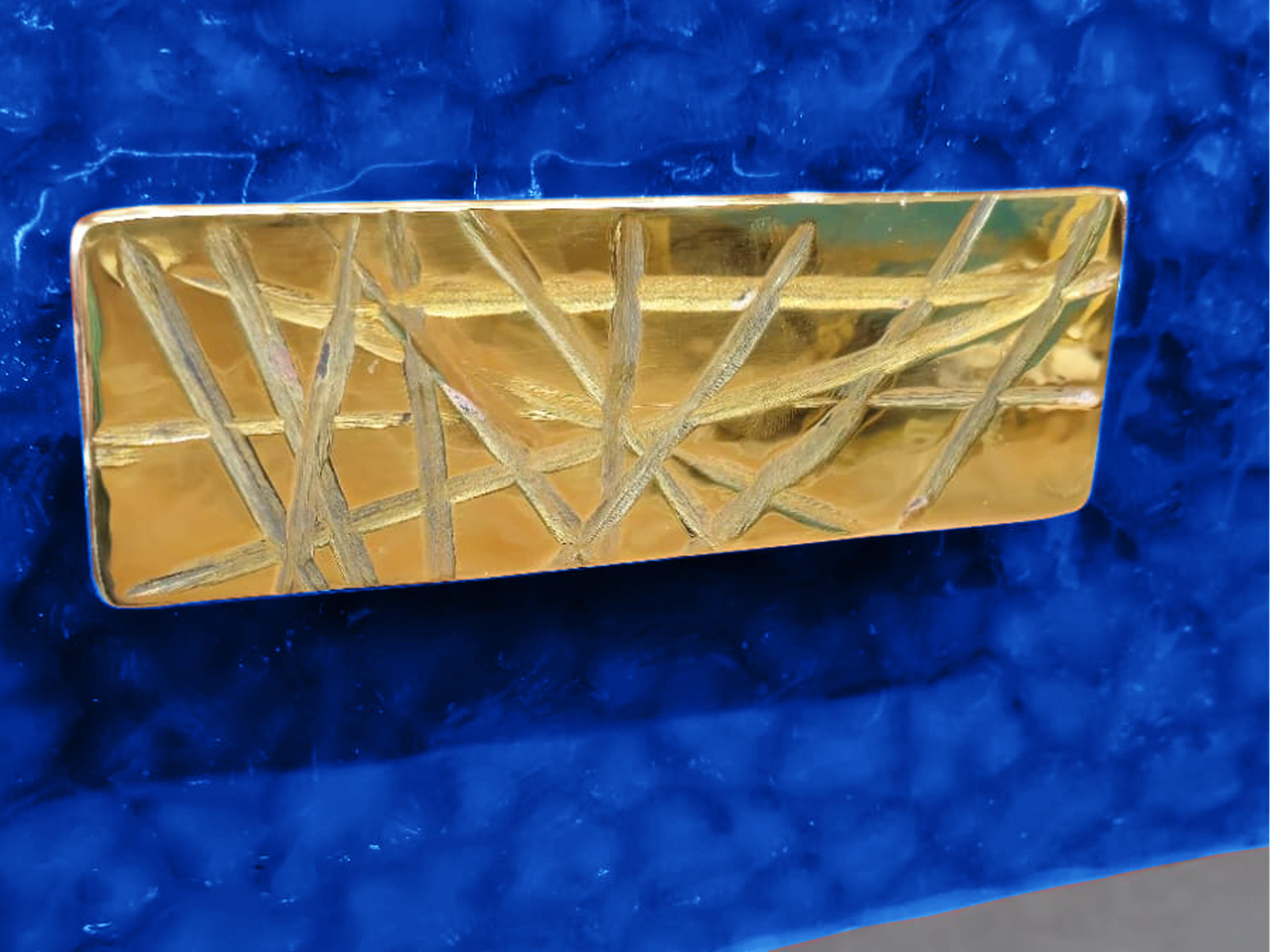 Espectacular Consola Azul en Cristal de Murano 3 Cajones Made in Italy Disponible Italian en venta