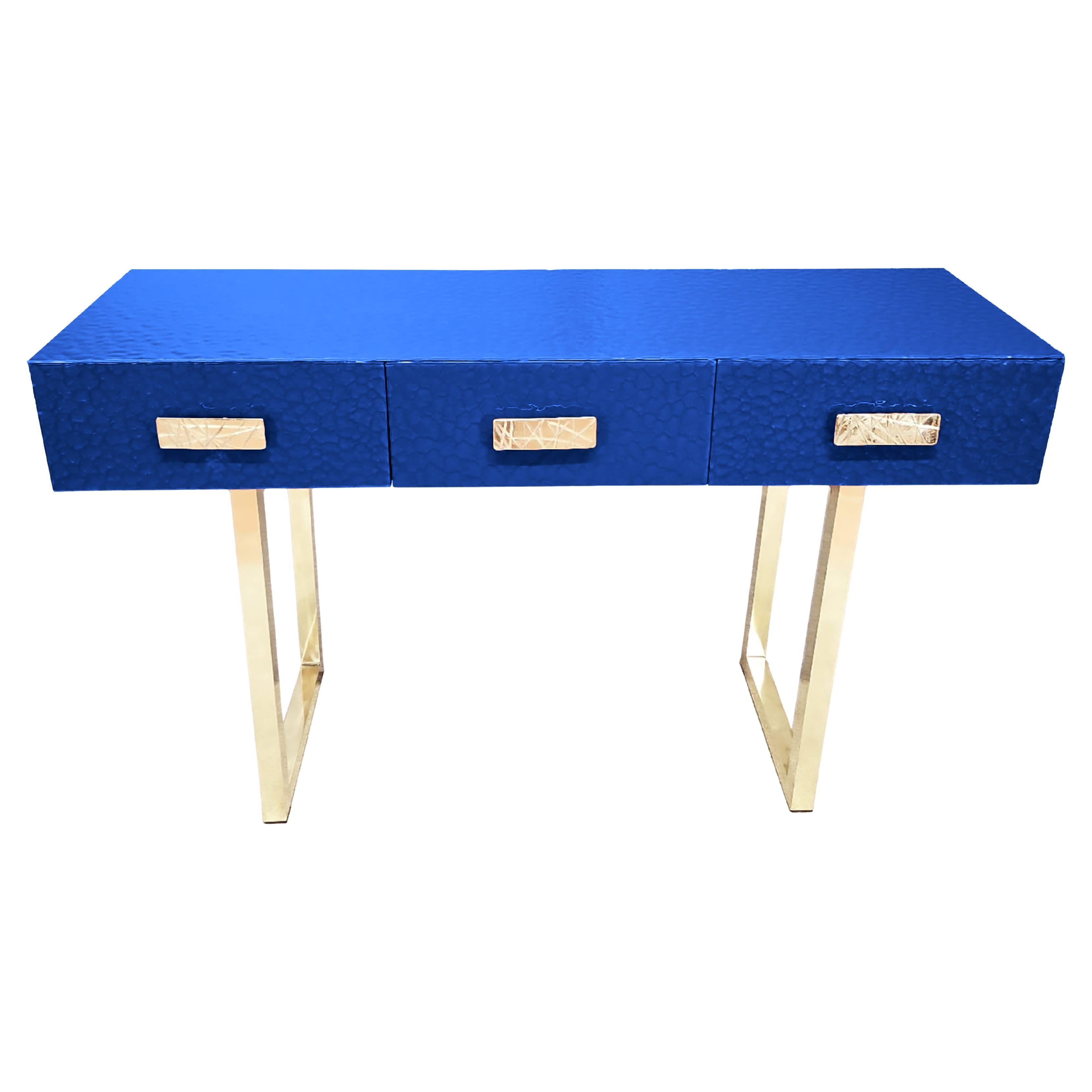 Spektakulärer blauer Konsolentisch aus Muranoglas mit 3 Schubladen Made in Italy erhältlich