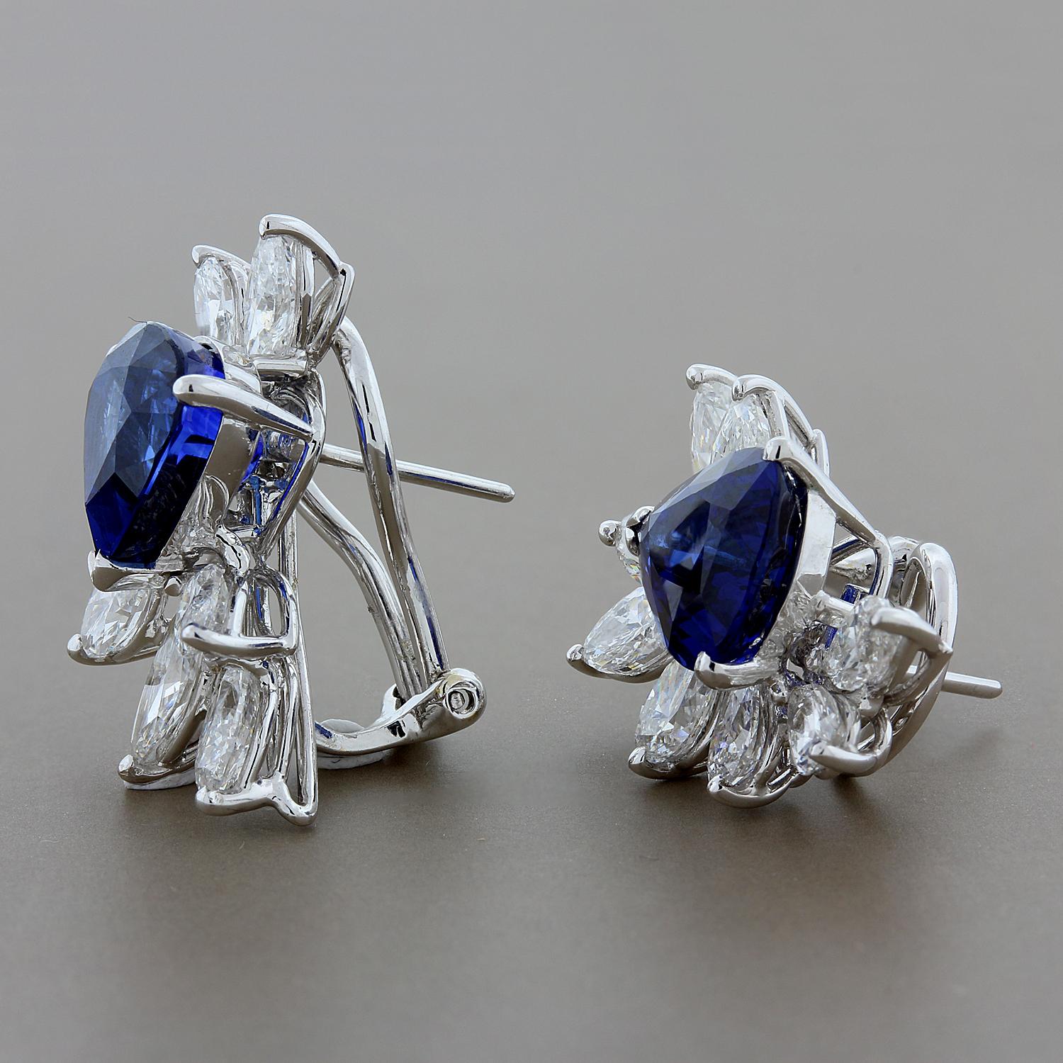 Spectacular Blue Sapphire Diamond Cluster Earrings In New Condition For Sale In Beverly Hills, CA
