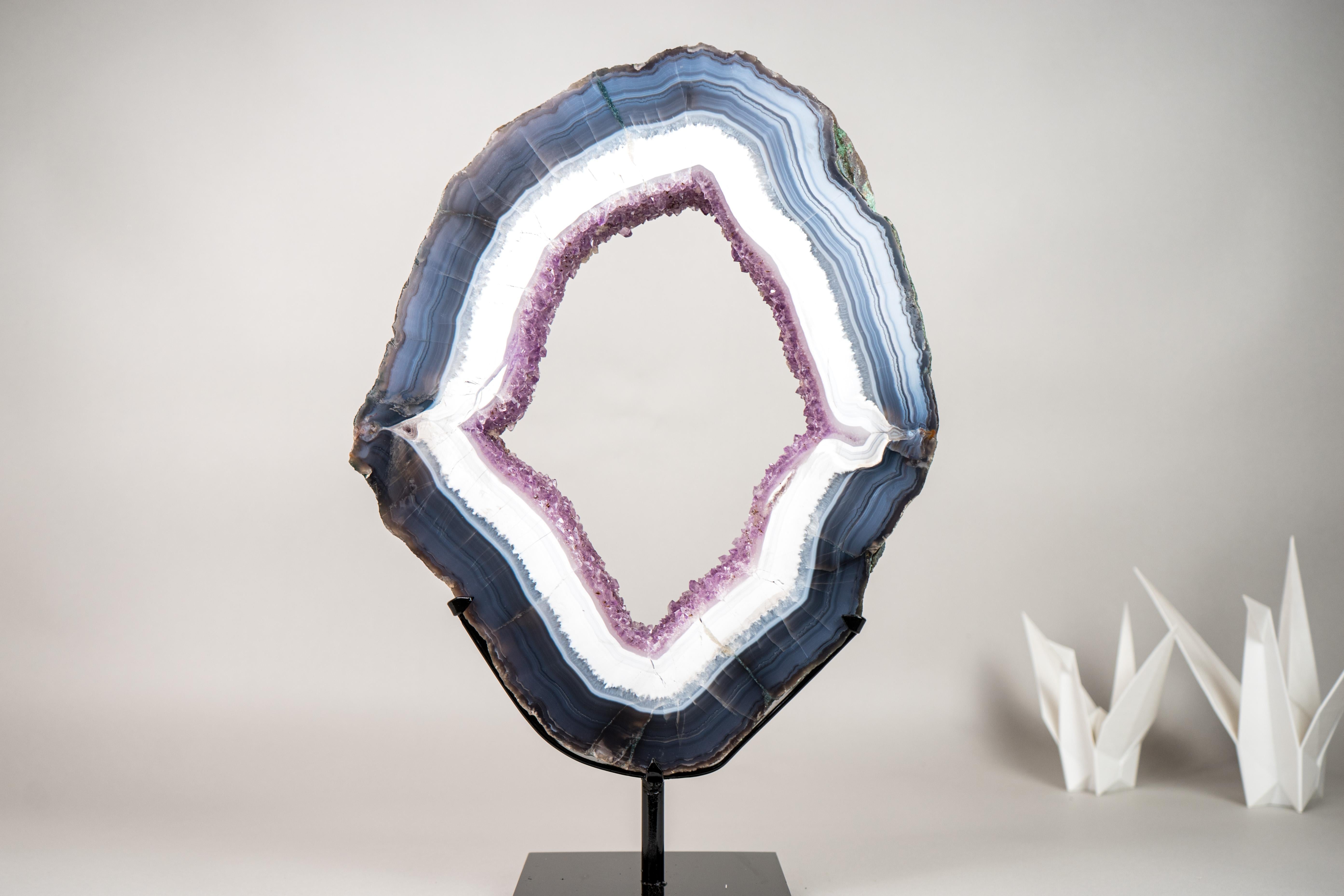 Espectacular Rodaja de Portal de Ágata Encaje Azul y Blanca Brasileño en venta