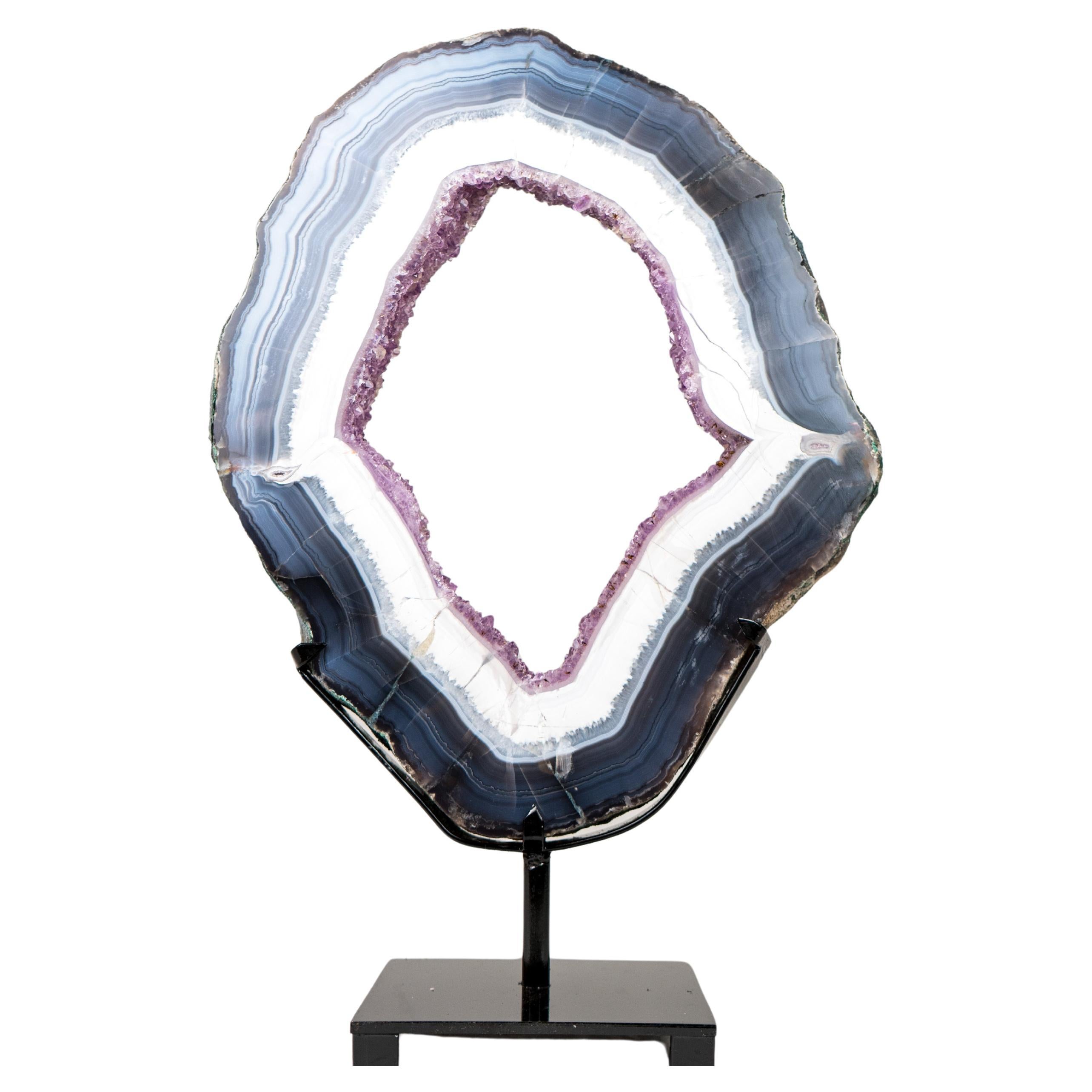 Espectacular Rodaja de Portal de Ágata Encaje Azul y Blanca en venta