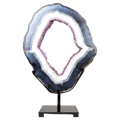Espectacular Rodaja de Portal de Ágata Encaje Azul y Blanca