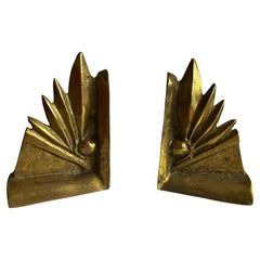 Spectacular bookends, floral laurel leaves, solid brass, Art Deco 1930s, Austria