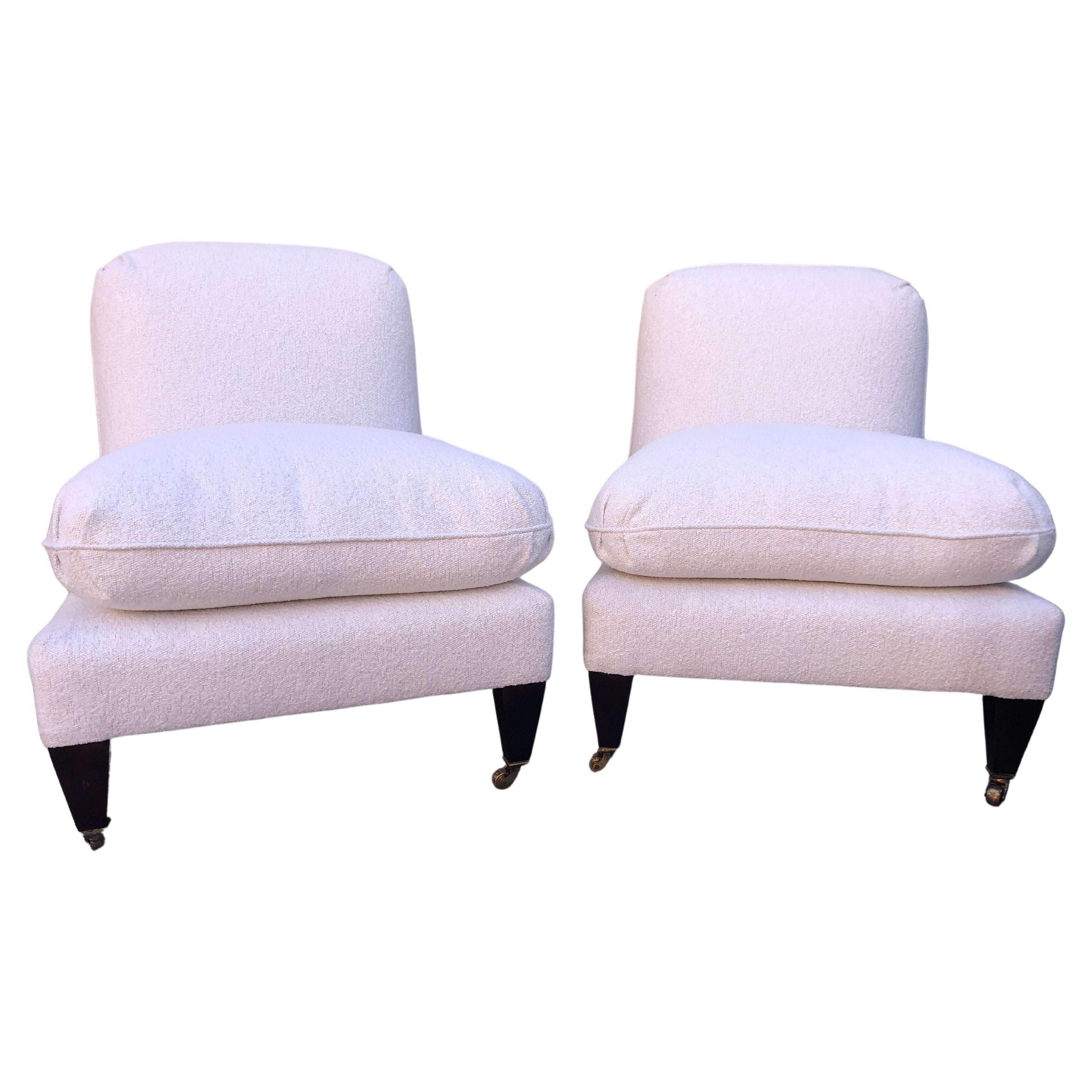 Spectacular Boucle Upholstered Pair of George Smith Slipper Ottoman Chairs
