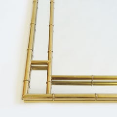 Large Brass Bamboo Wall Mirror, Italy 1970s