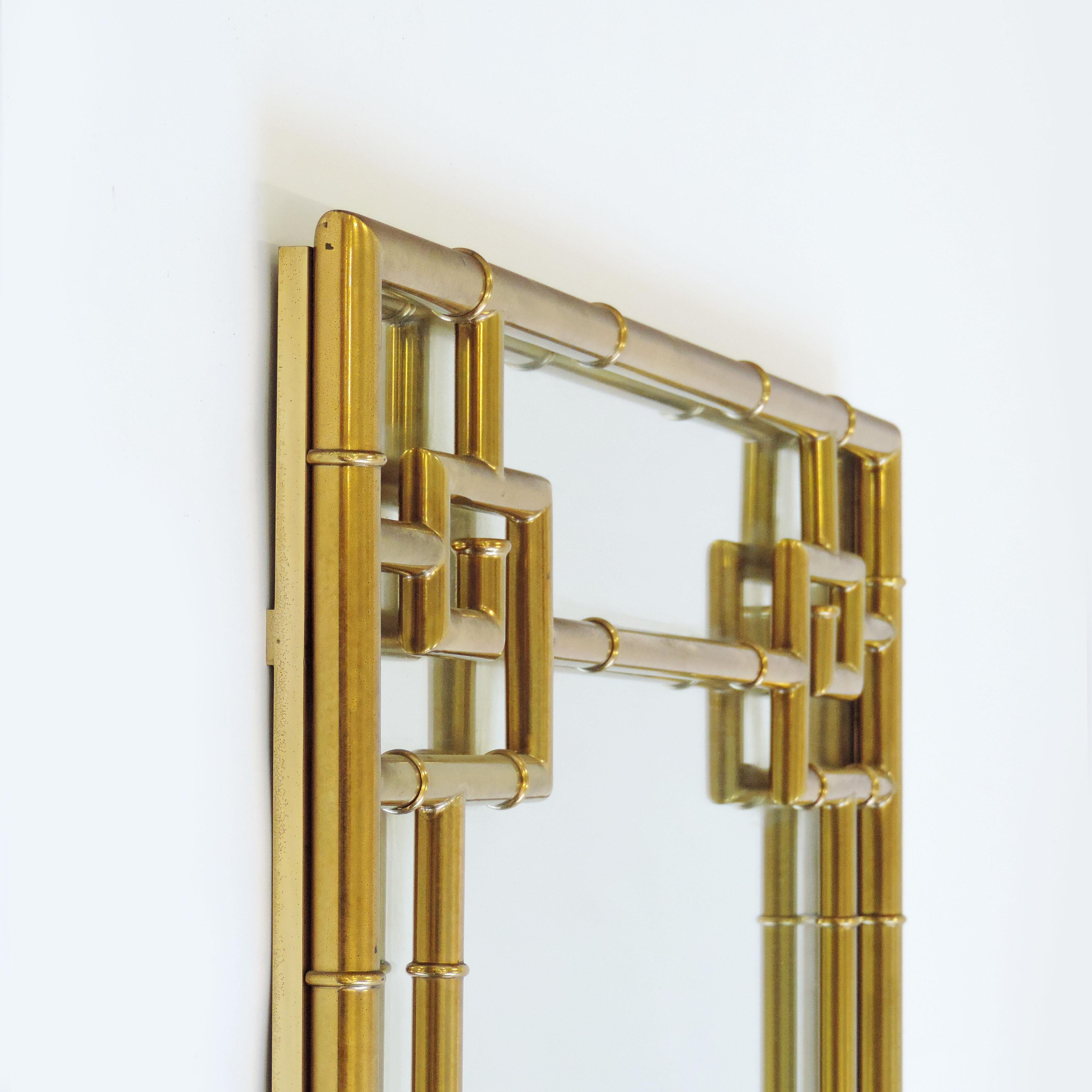 Mid-Century Modern  Large Brass Bamboo Wall Mirror, Italy 1970s For Sale