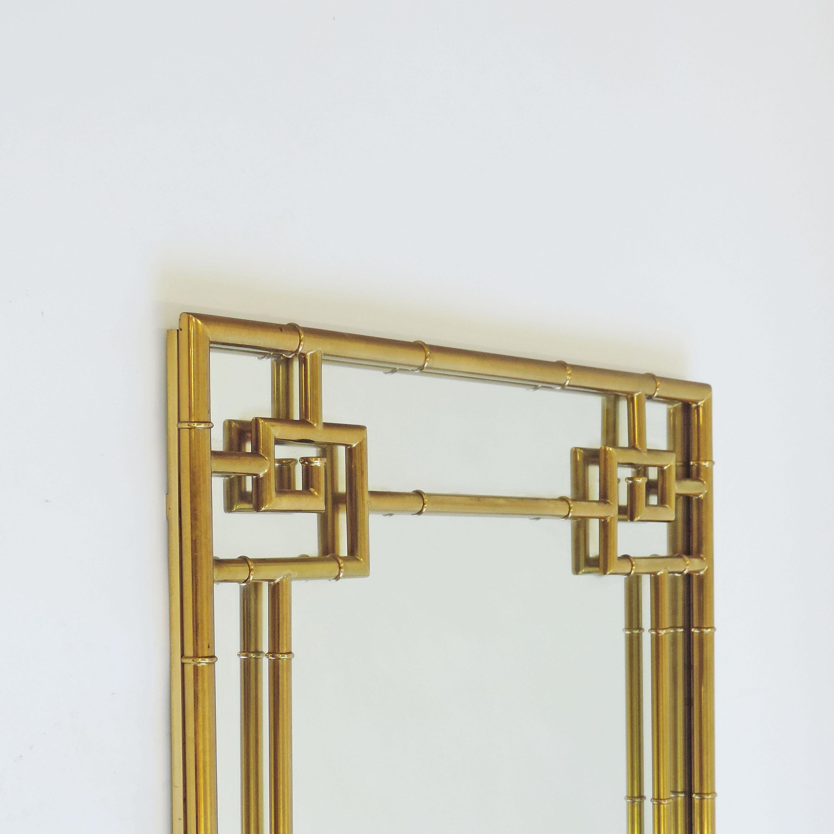 Italian  Large Brass Bamboo Wall Mirror, Italy 1970s For Sale