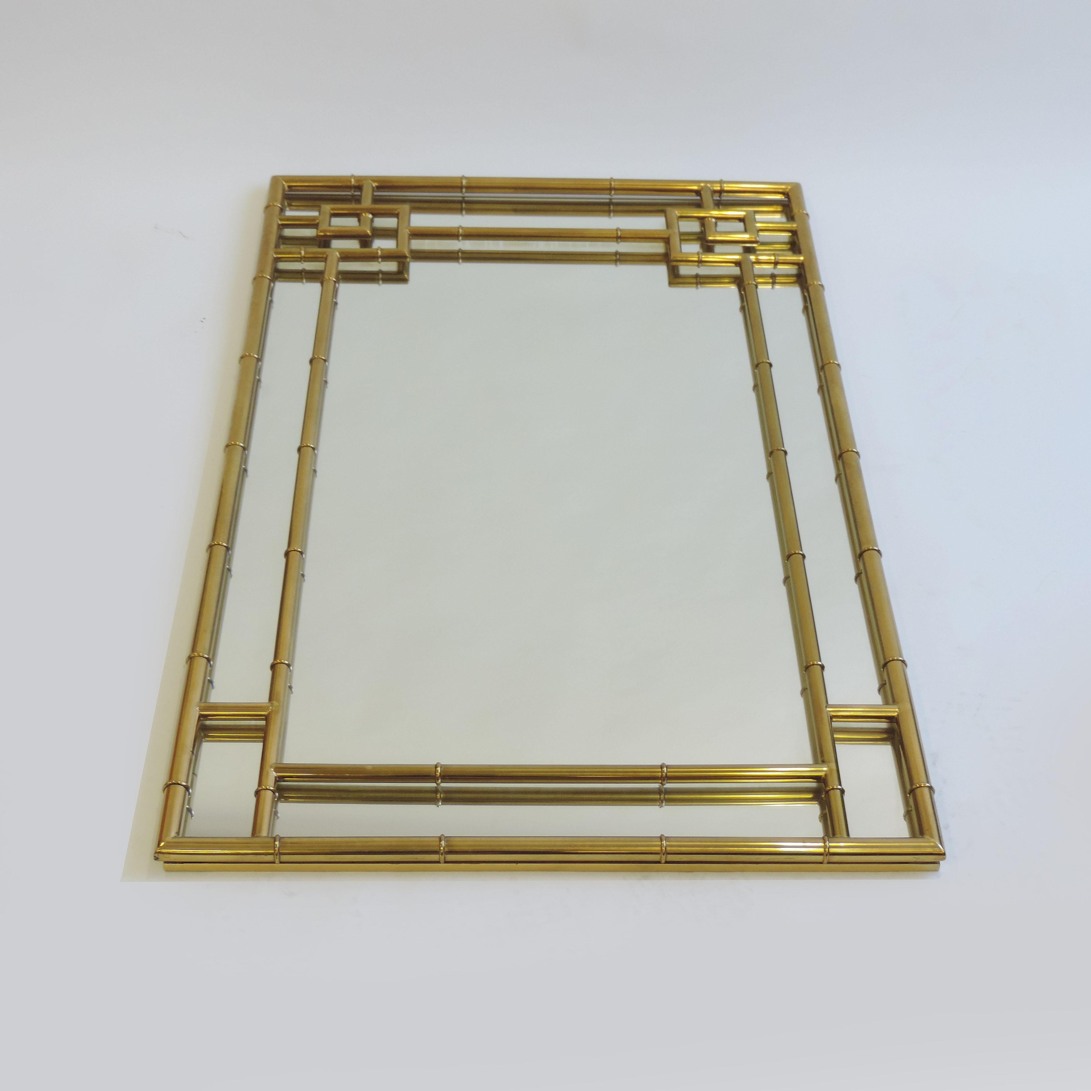  Large Brass Bamboo Wall Mirror, Italy 1970s For Sale 1