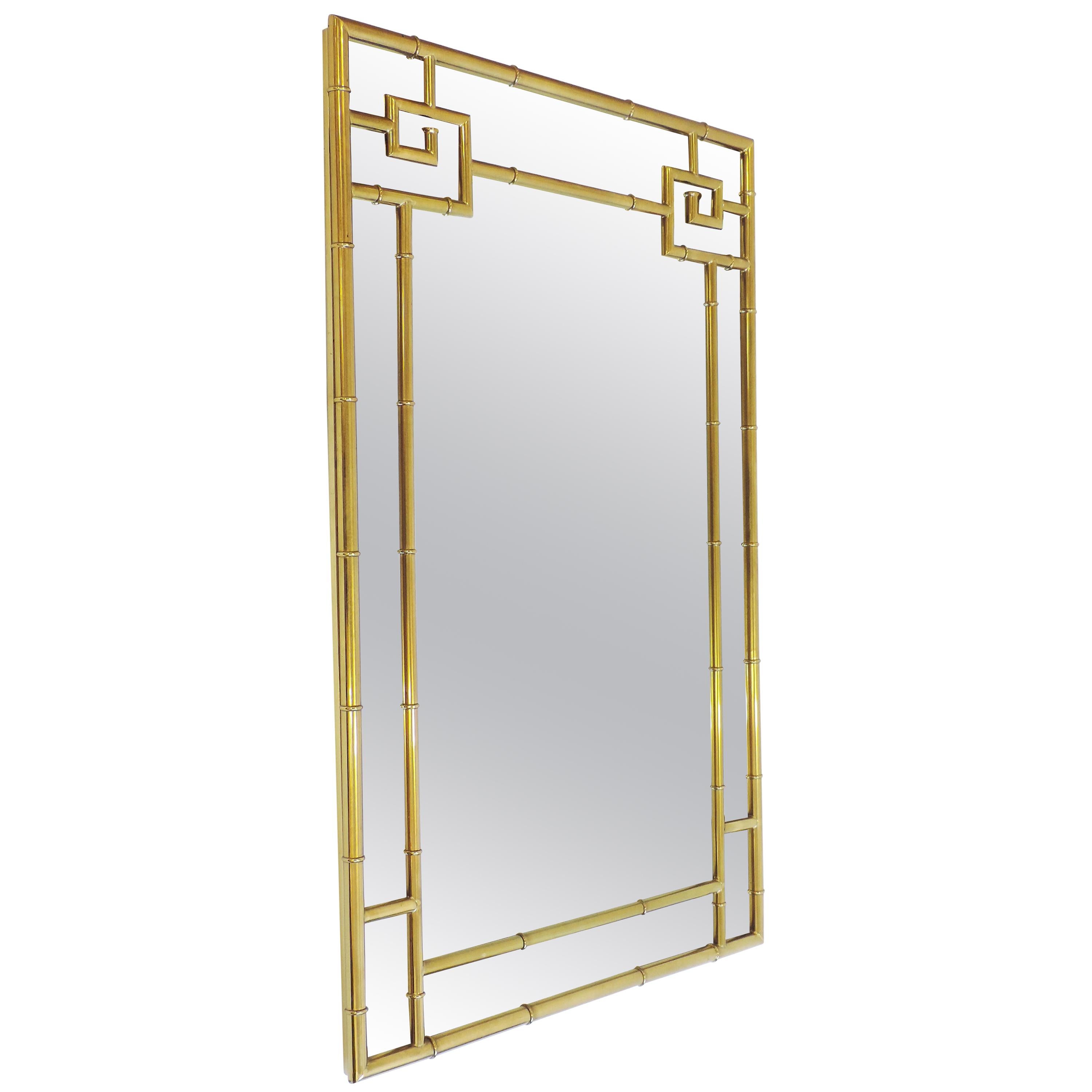  Large Brass Bamboo Wall Mirror, Italy 1970s