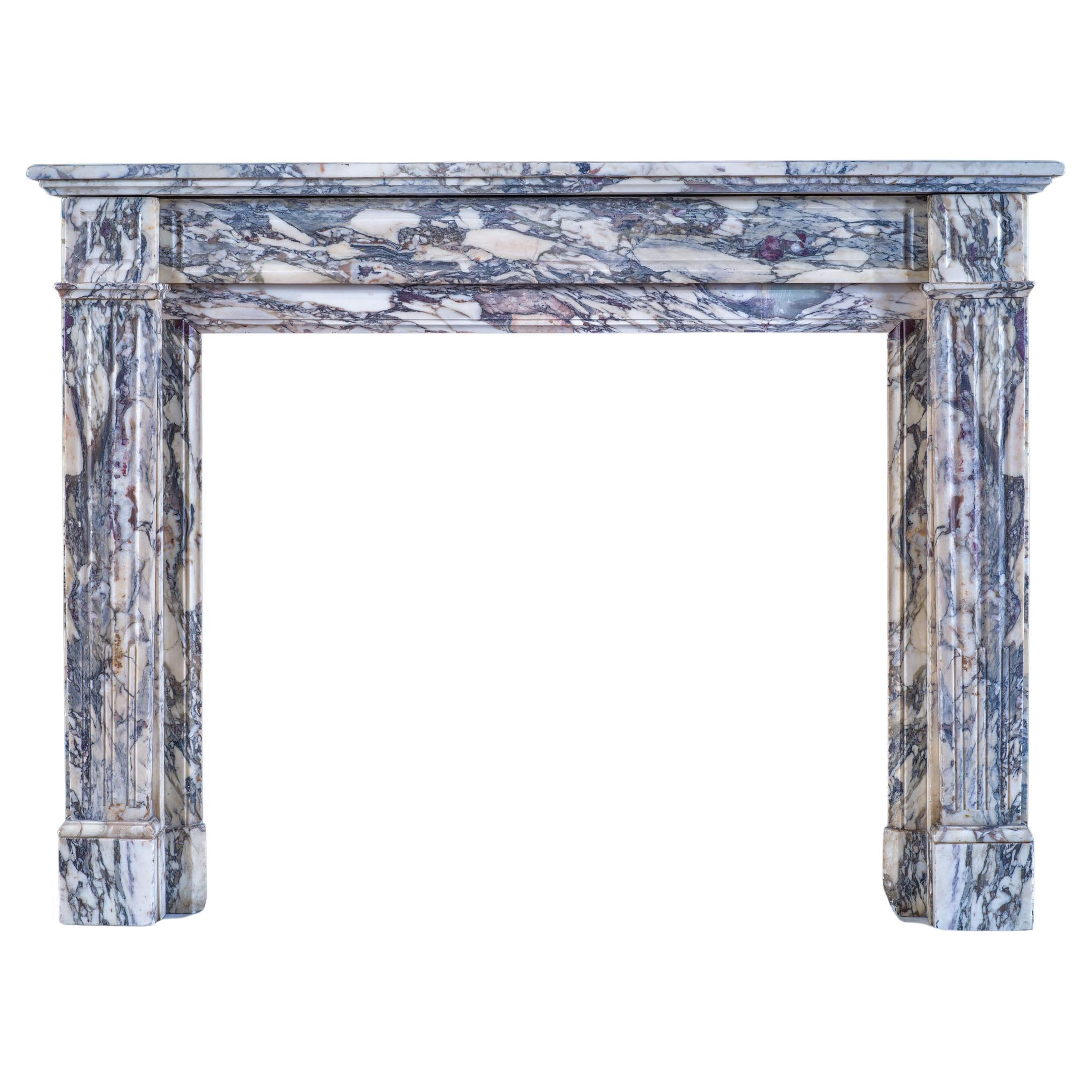 Spectacular Breche Violette Louis XVI Marble Fireplace For Sale