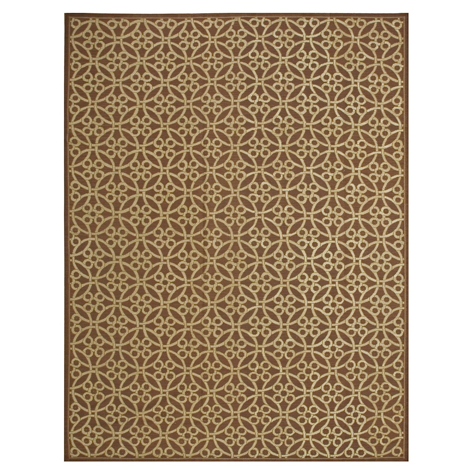 Spektakuläre Braun-Elfenbein Farbe Kreuz-Kreise Muster Needlepoint Flachgewebe Teppich