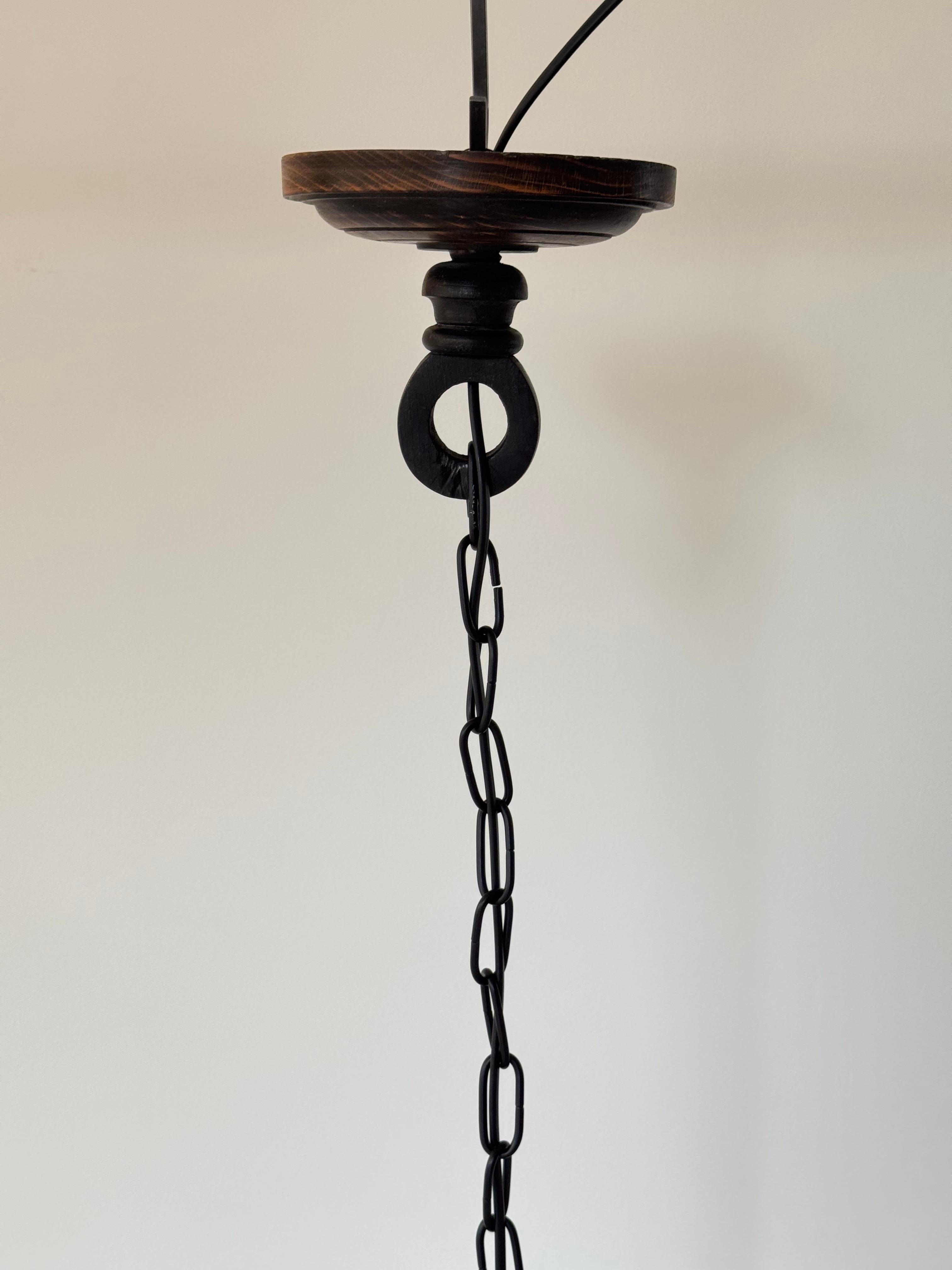 Spettacolare lampadario brutalista in legno tornito di Charles Dudouyt, Francia, anni '40 in vendita 12